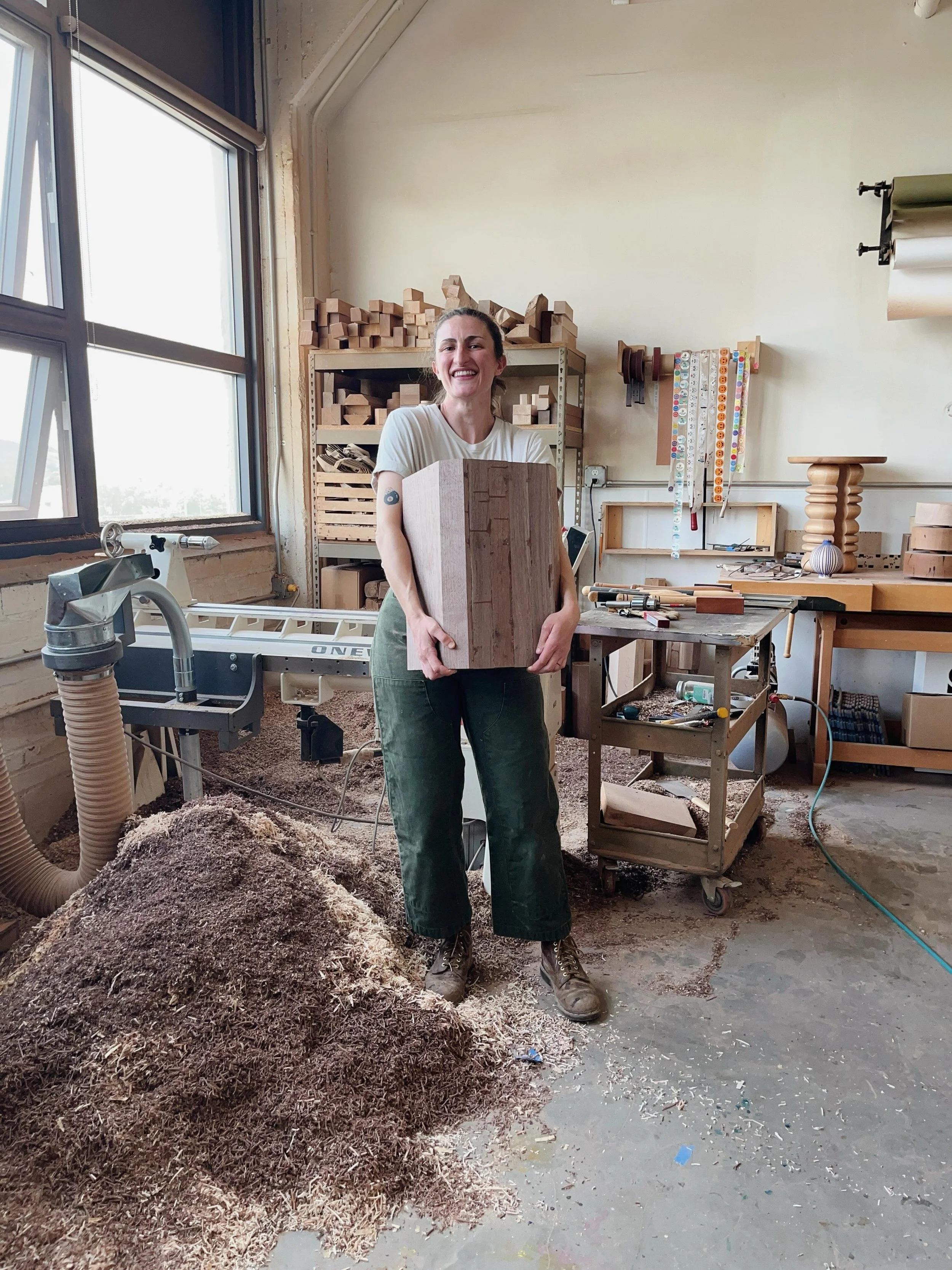 Before &amp; after turning 47 lbs of solid walnut on the lathe&hellip;