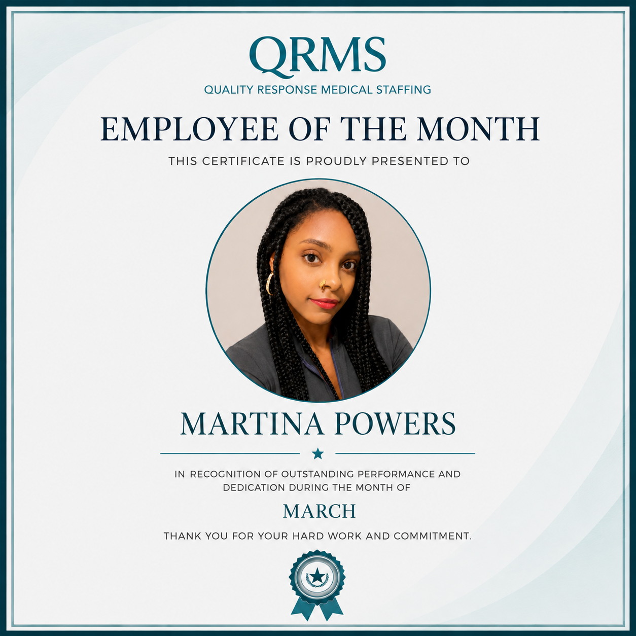 Martina Powers — Employee of the Month (March)
