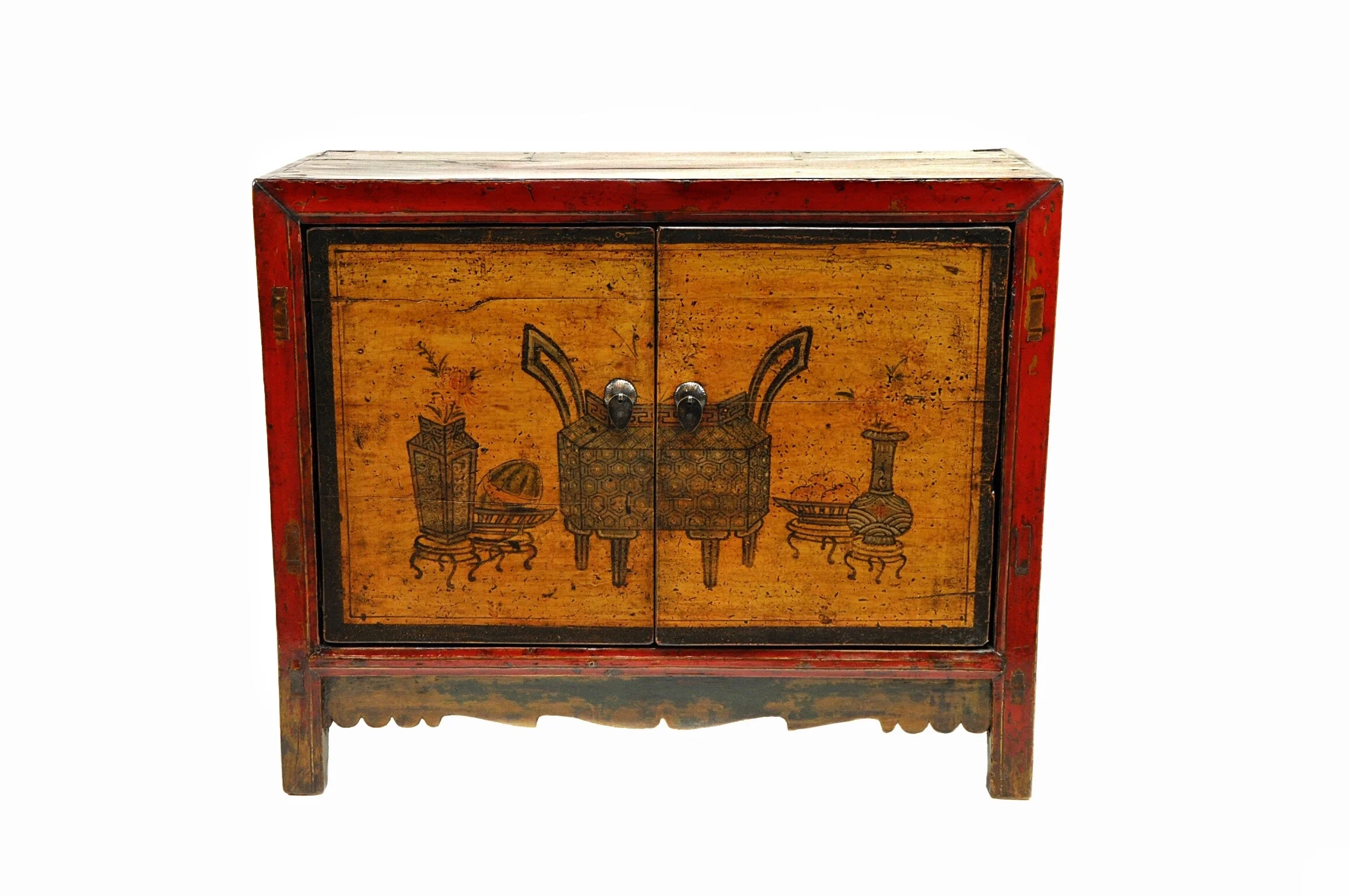 red yellow painted cabinet chinese