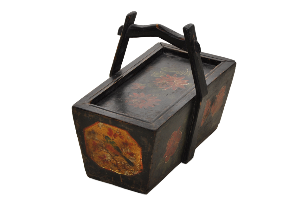hand painted chinese flower basket wooden