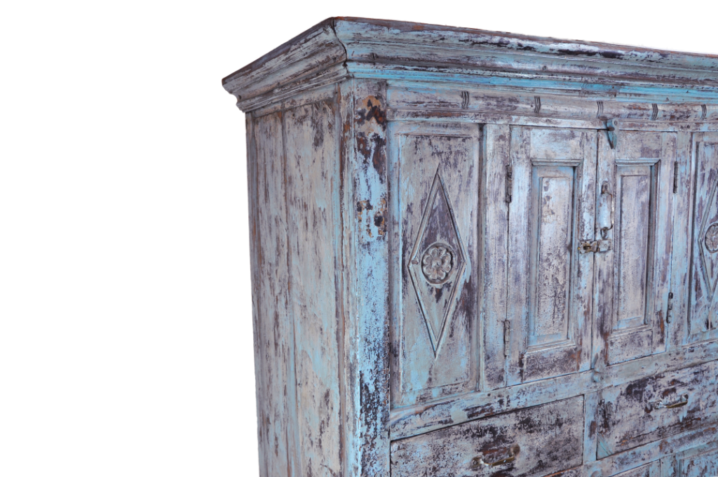 blue wash teak cabinet