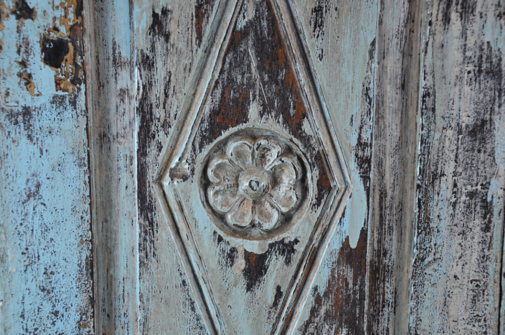 blue wash teak cabinet