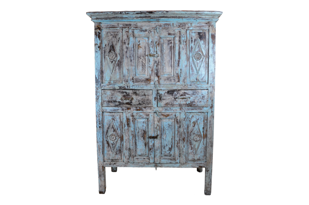 blue wash teak cabinet