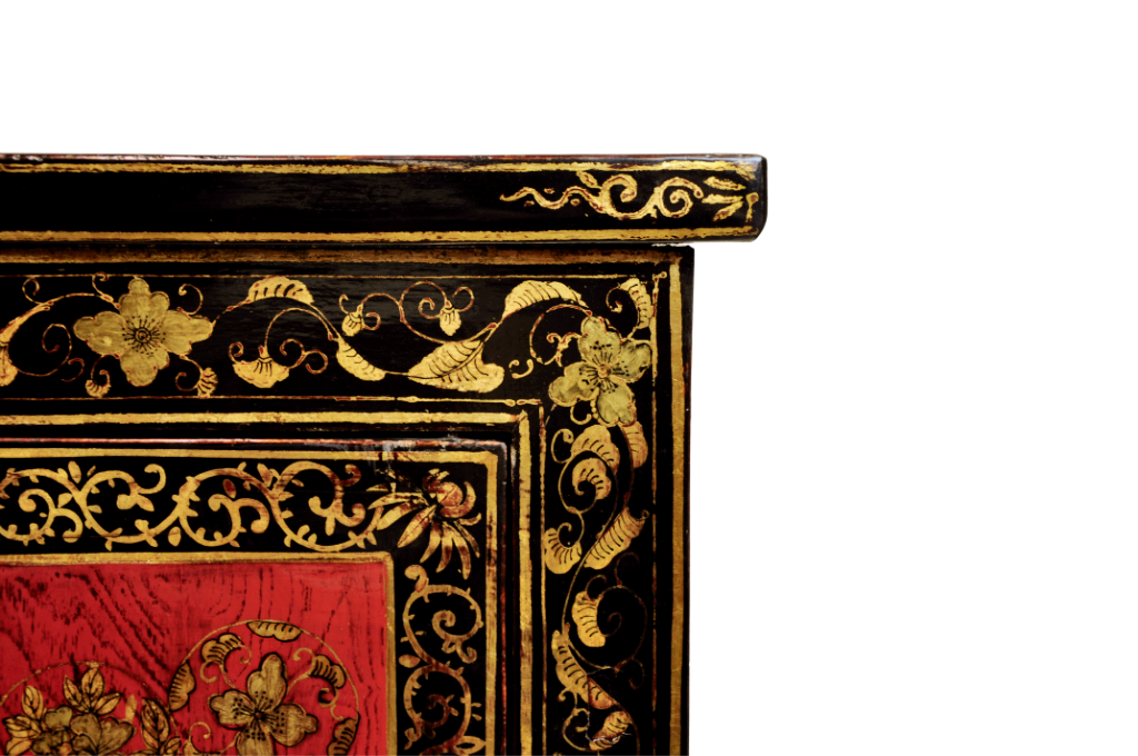High Gloss Red and Black Cabinet with Gold Embellishments Shanxi China