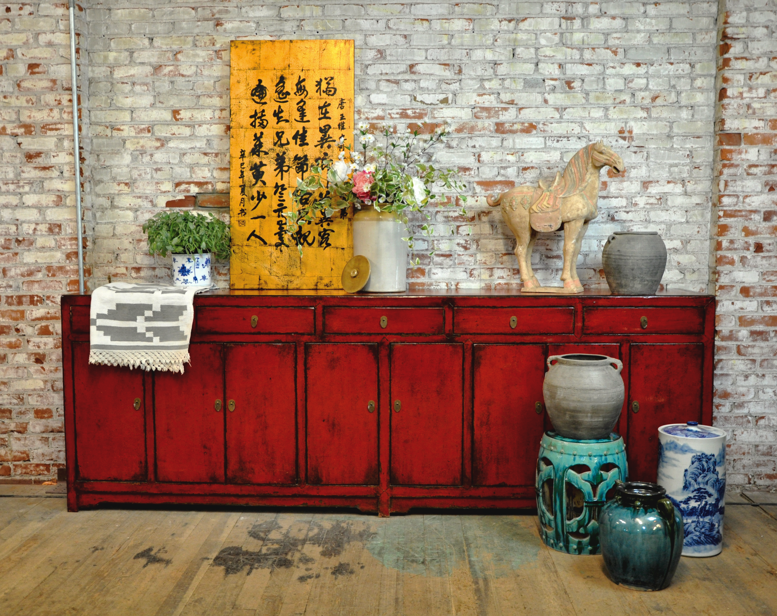 Asia America Red Oversized Buffet Cabinet