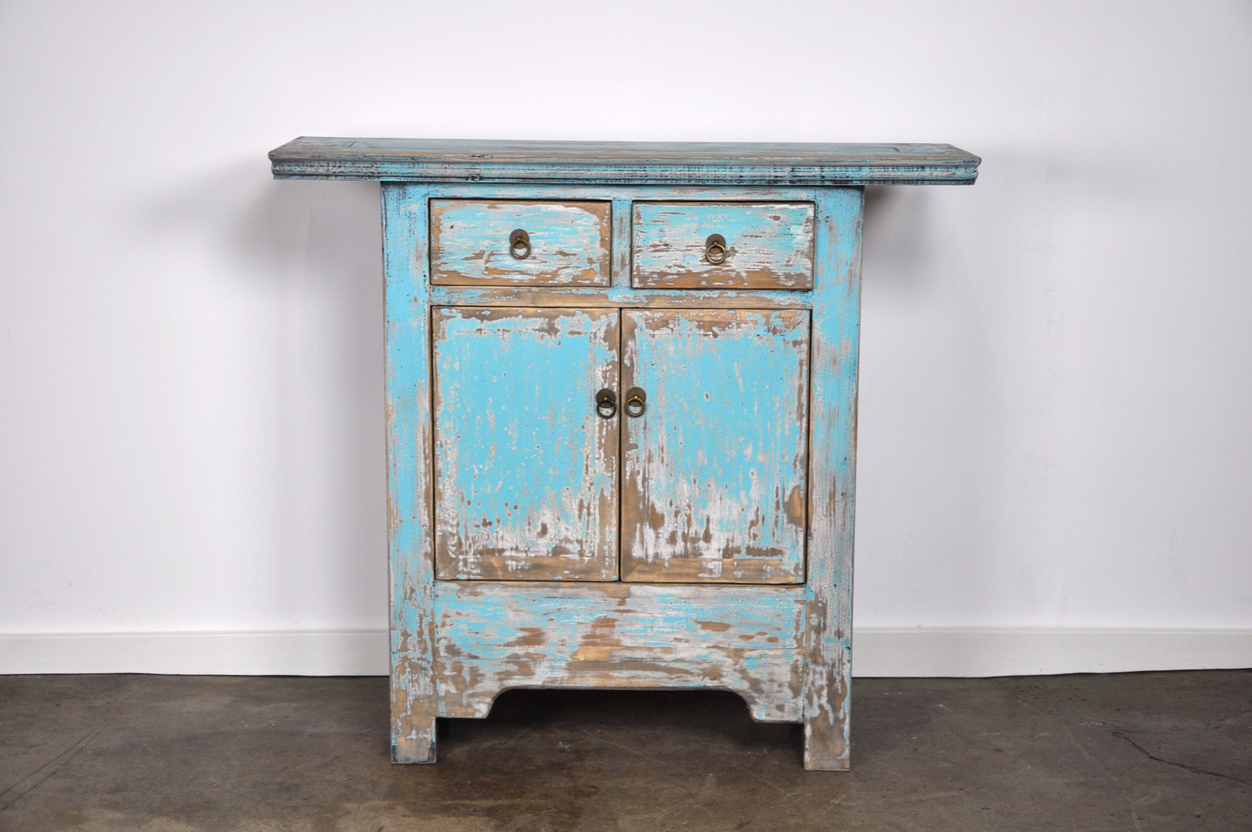 Asia America Vintage Chinese Faded Robins Egg Blue Altar Cabinet