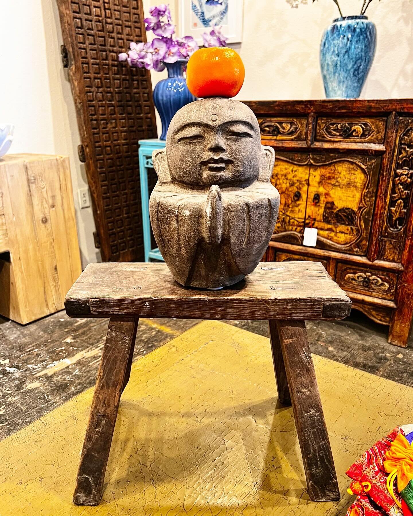 Chinese black stone Jizo Bodhisattva on farm stool. #bodhisattva #blackstone #stonesculpture #stonebuddha #buddhastatues #buddhistart #chineseart #asianantique #asianart #japanesejizo #jizostonestatues #jizobuddhastone #jizosama #japanesecarvedstone 