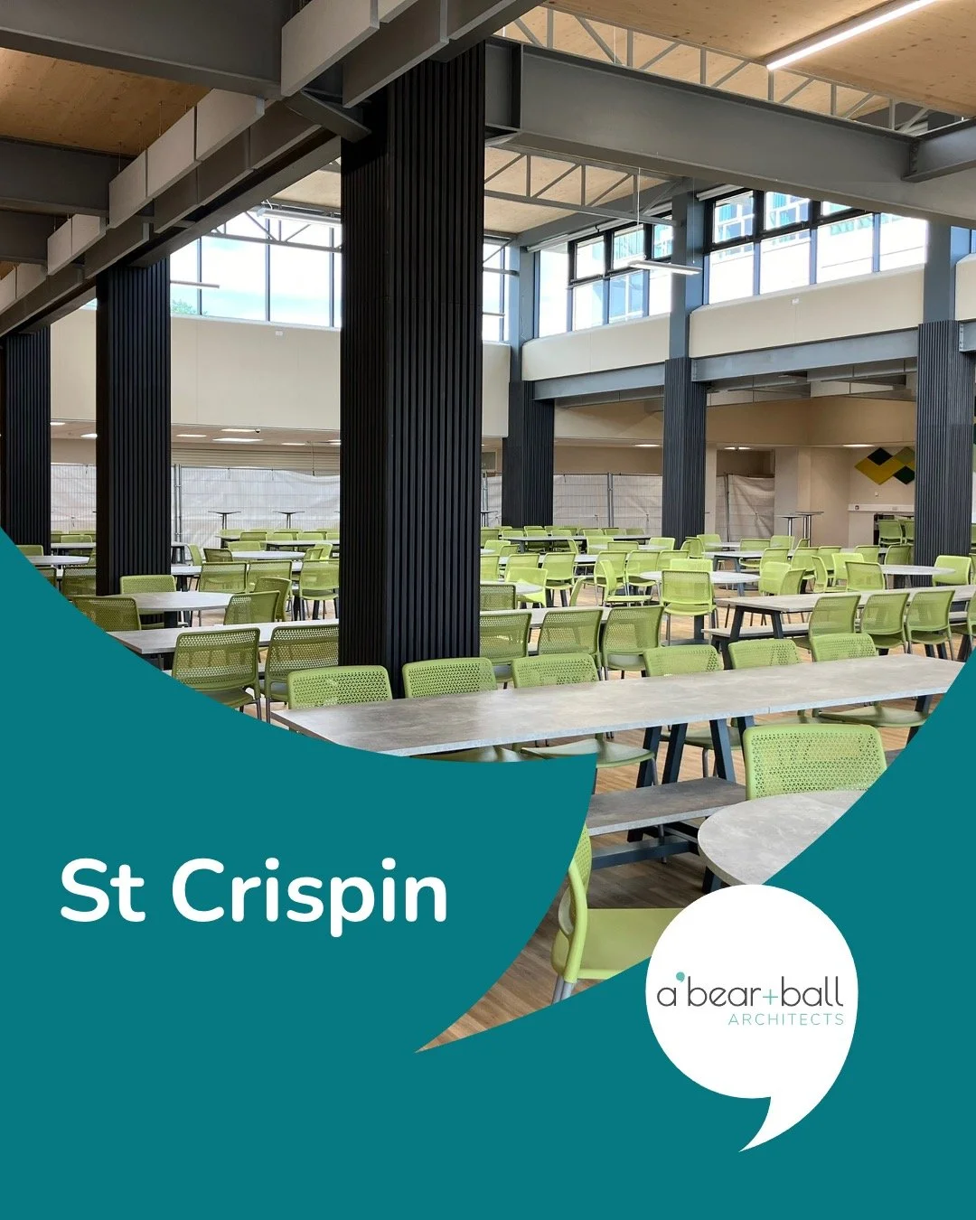 Supporting growing school communities means designing spaces that are functional, efficient and sensitive to their setting.

At St. Crispin&rsquo;s School, Wokingham, we delivered a new dining hall extension providing seating for an additional 500 pu