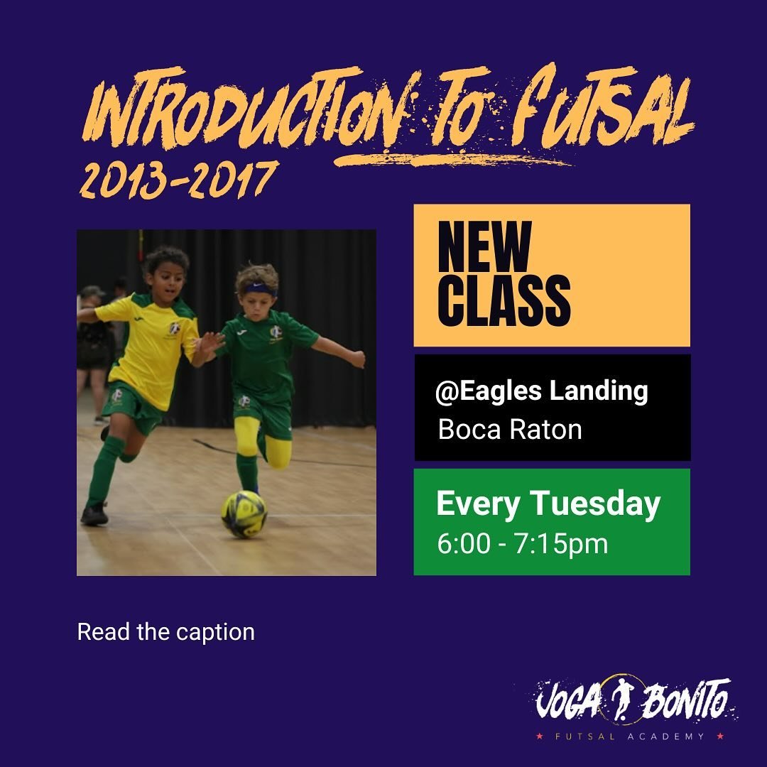 Expanding the JB family at Eagles Landing! 🌟 

In response to overwhelming demand and the dedication of our players, we&rsquo;re excited to announce a new Futsal class on Tuesdays 6:00-7:15pm with Coach Mateus. Priority enrollment is reserved for ou