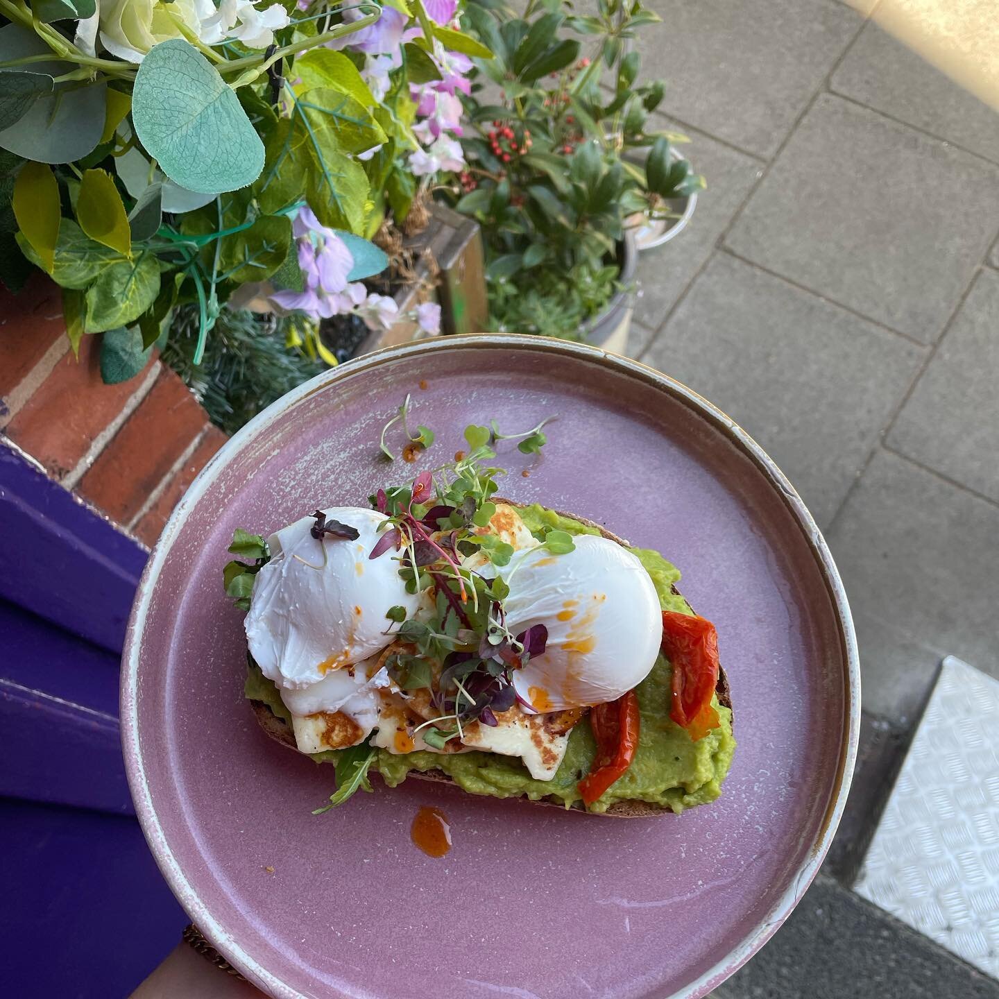 Our Eggs Avocado is the perfect brunch for this heat. Two poached egg, smashed citrus avocado, sun- blushed tomatoes, toasted artisan sourdough bread and chilli oil (add halloumi, smoked streaky bacon or Scottish-smoked). #brunch #breakfast #lunch #e