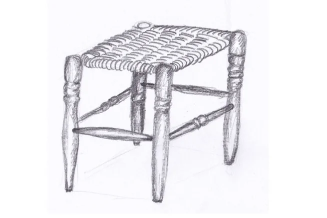 K 08: Gedrechselter vierbeiniger Hocker mit geflochtener Sitzfläche Kombikurs