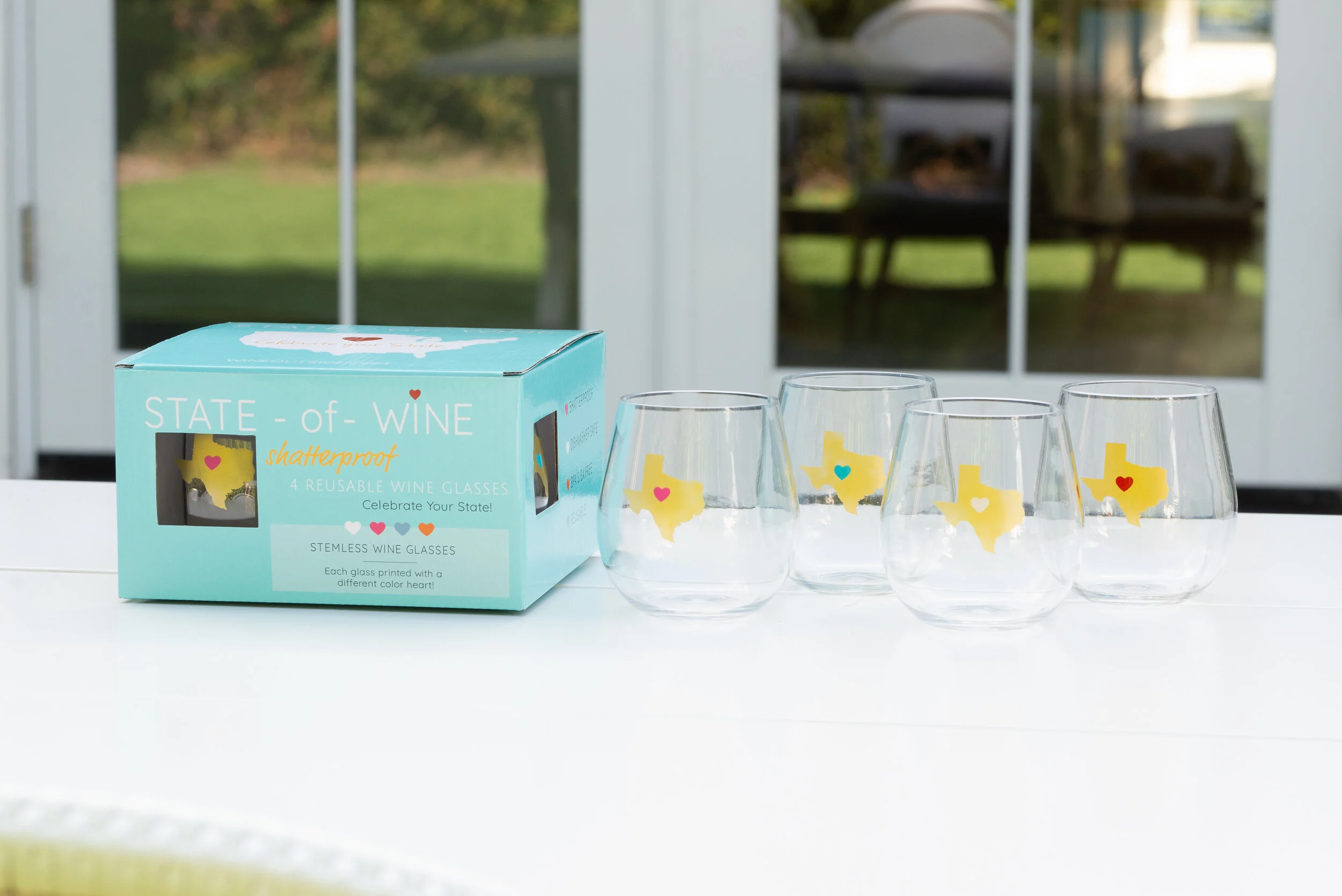 Texas- State of Wine- 4 pack- red, pink, teal and silver heart