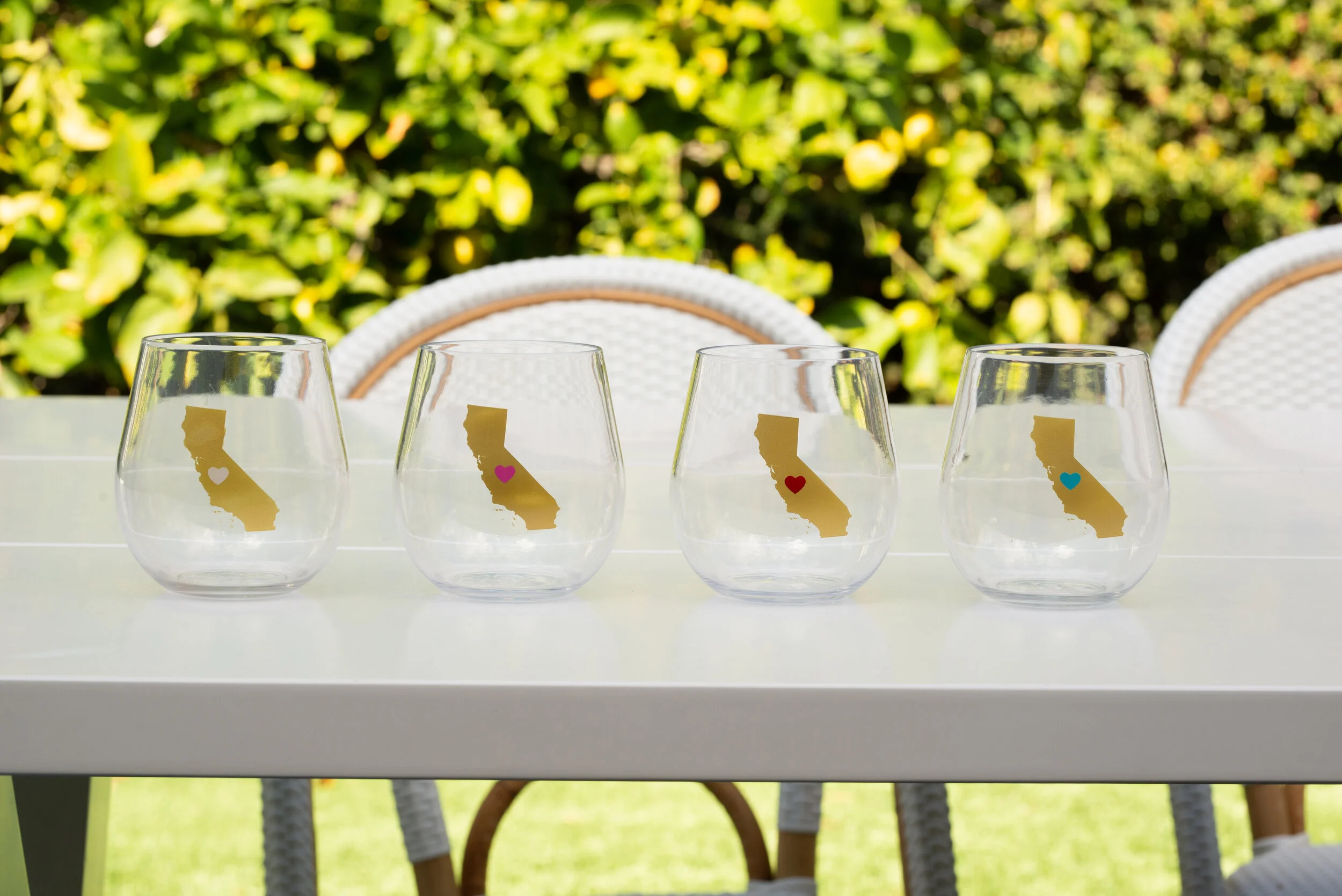 California- State of Wine- 4 pack- red, pink, teal and silver heart