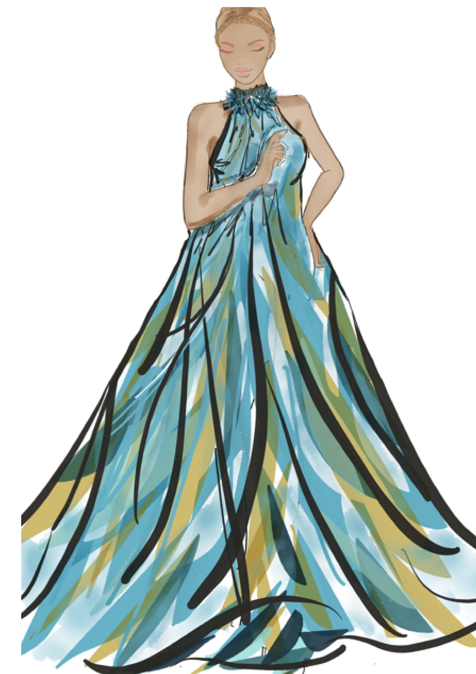 My original sketch was a long floor length full dress but due to the limited amount of lace fabric I had to work with I decided to alter the design. Oh and I'm no illustrator but I get by! LOL
