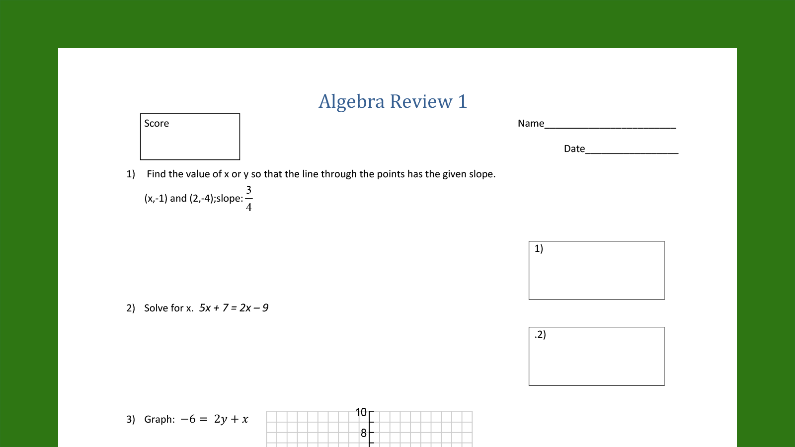 Algebra Review