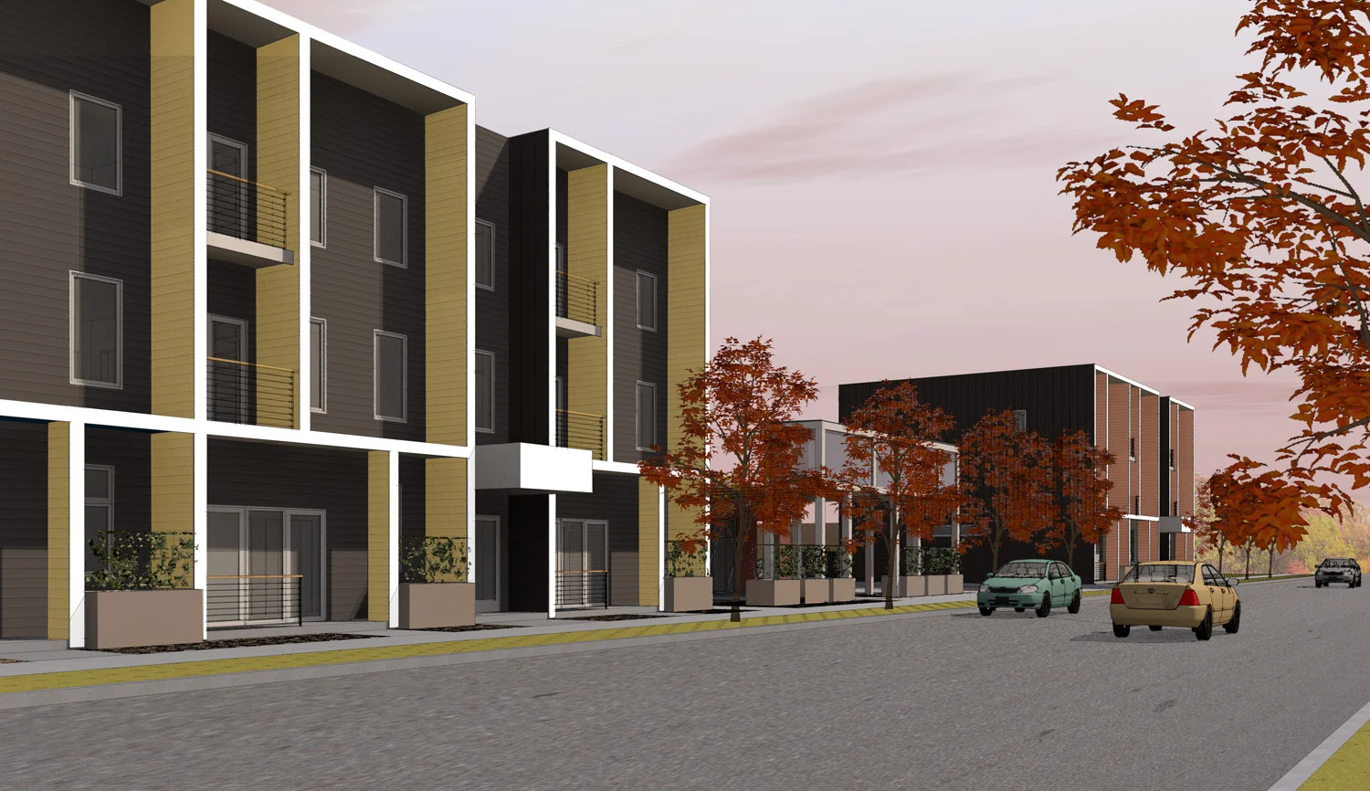 Original rendering for sculpture flats. note the envisioned colonnade in the middle.