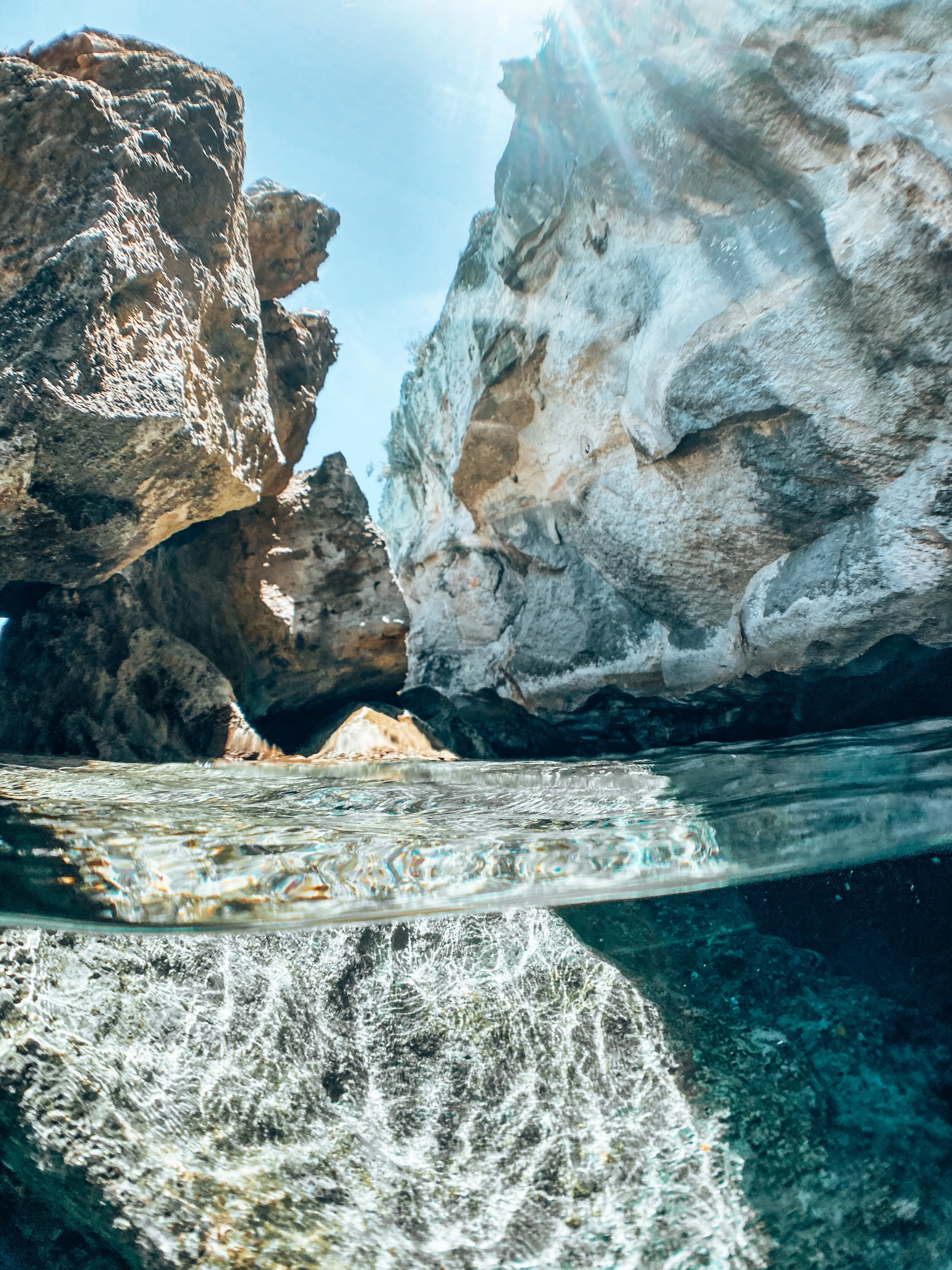  Half over, half under photo at Thunderball Grotto, Bahamas.   Shot with AxisGo 