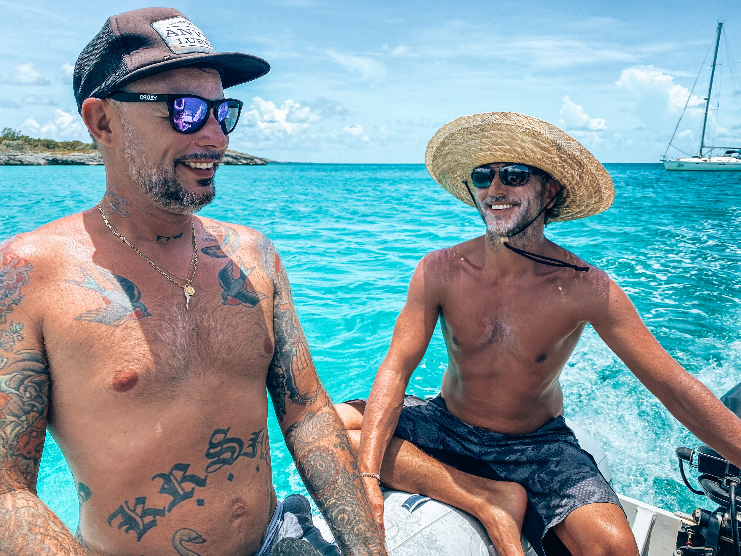  Angel and Will riding on Baby Boom, on our way to explore another deserted island in the Bahamas. 