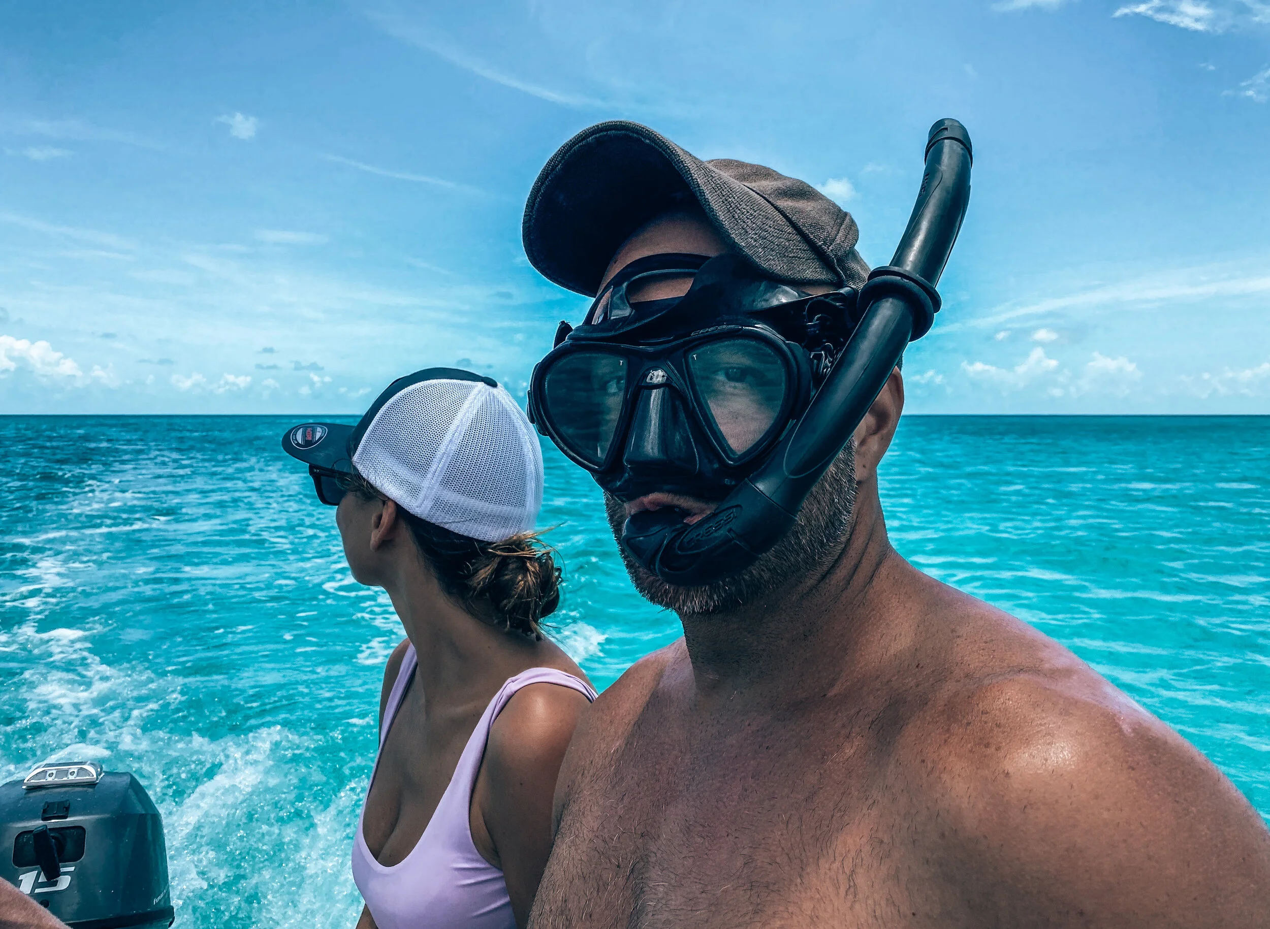  John with his mask and snorkel on ready to go diving and take underwater pictures.  