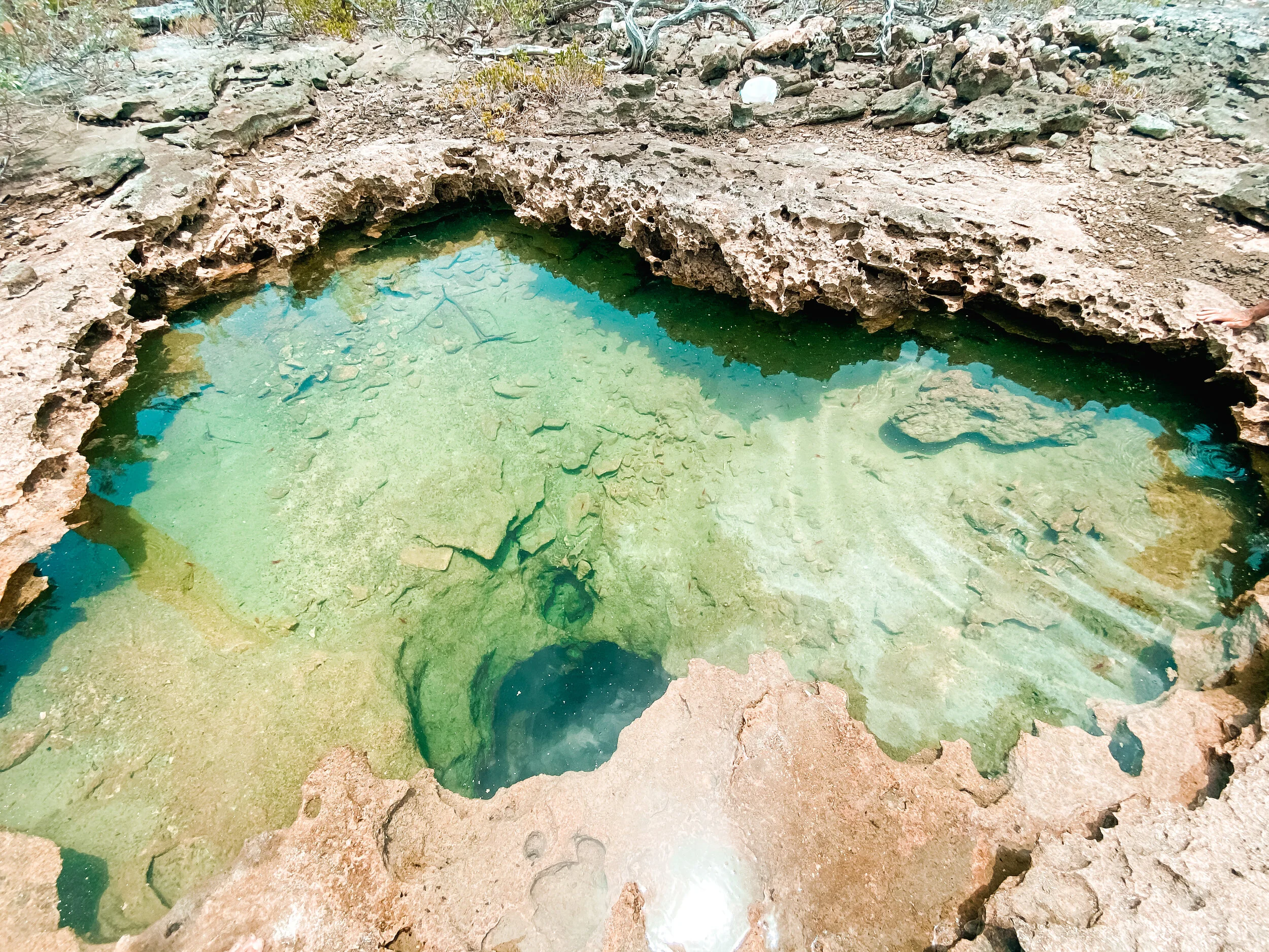  Exploring tide pools on deserted islands in the Bahamas. John is about to dive in and look for shrimps.  