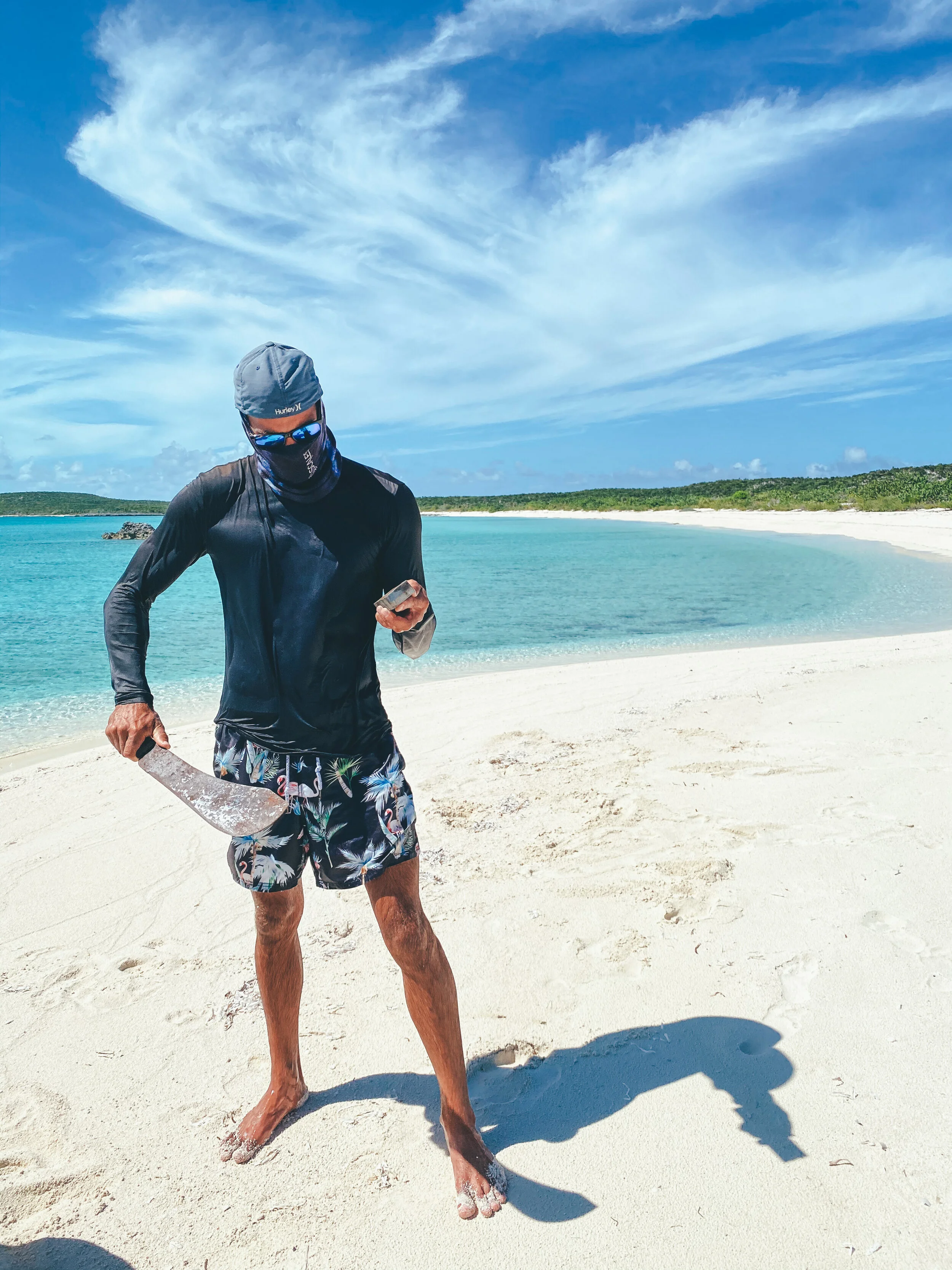 David Langlois playing Tarzan on a deserted island in the Bahamas. 