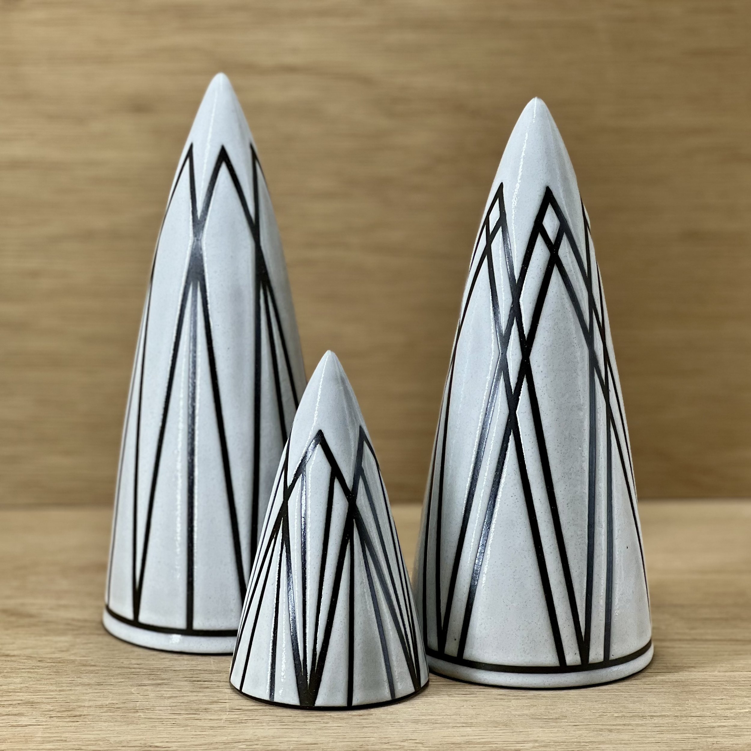 Ceramic Holiday Trees - Midcentury Lines, White