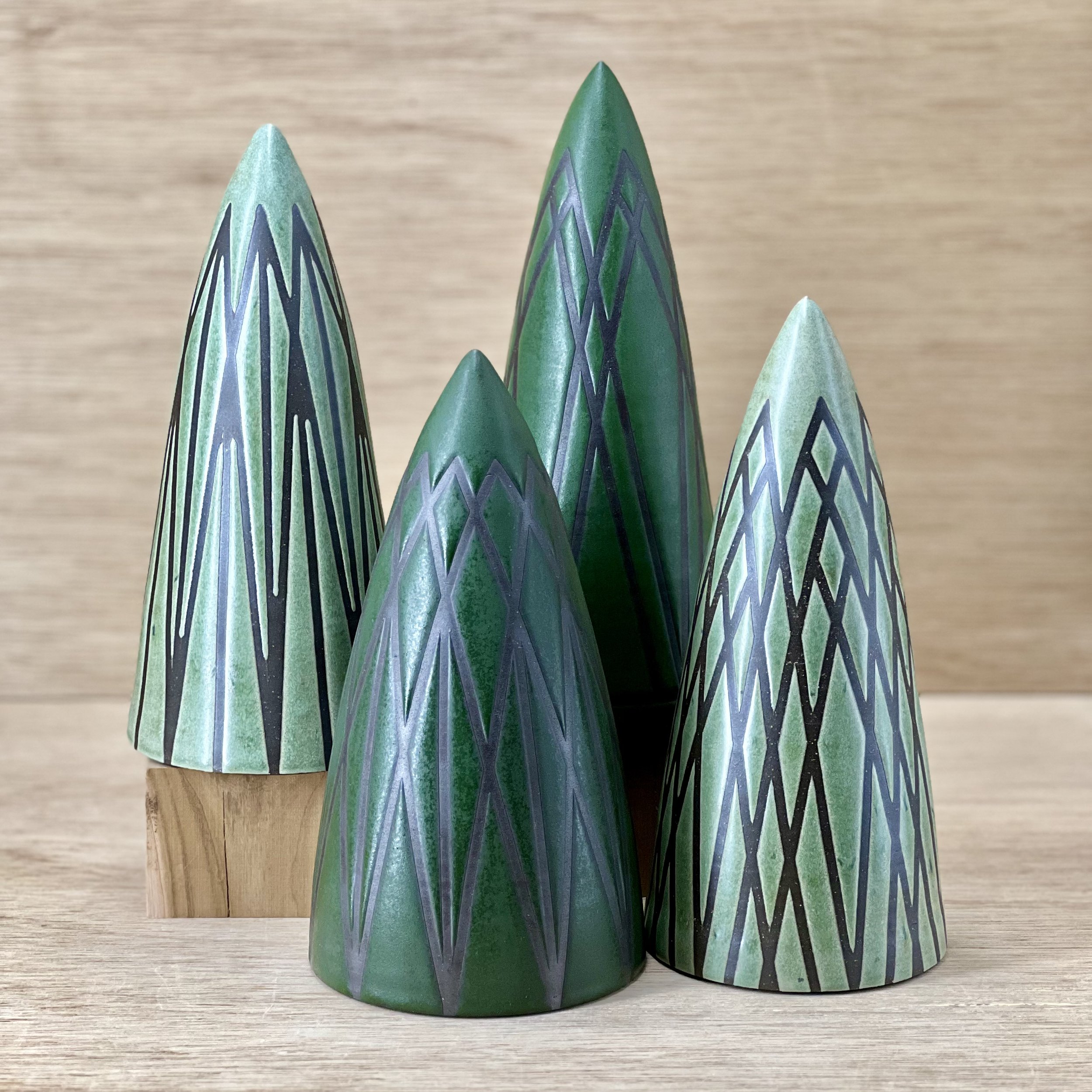 Ceramic Holiday Trees - Midcentury Lines, Green