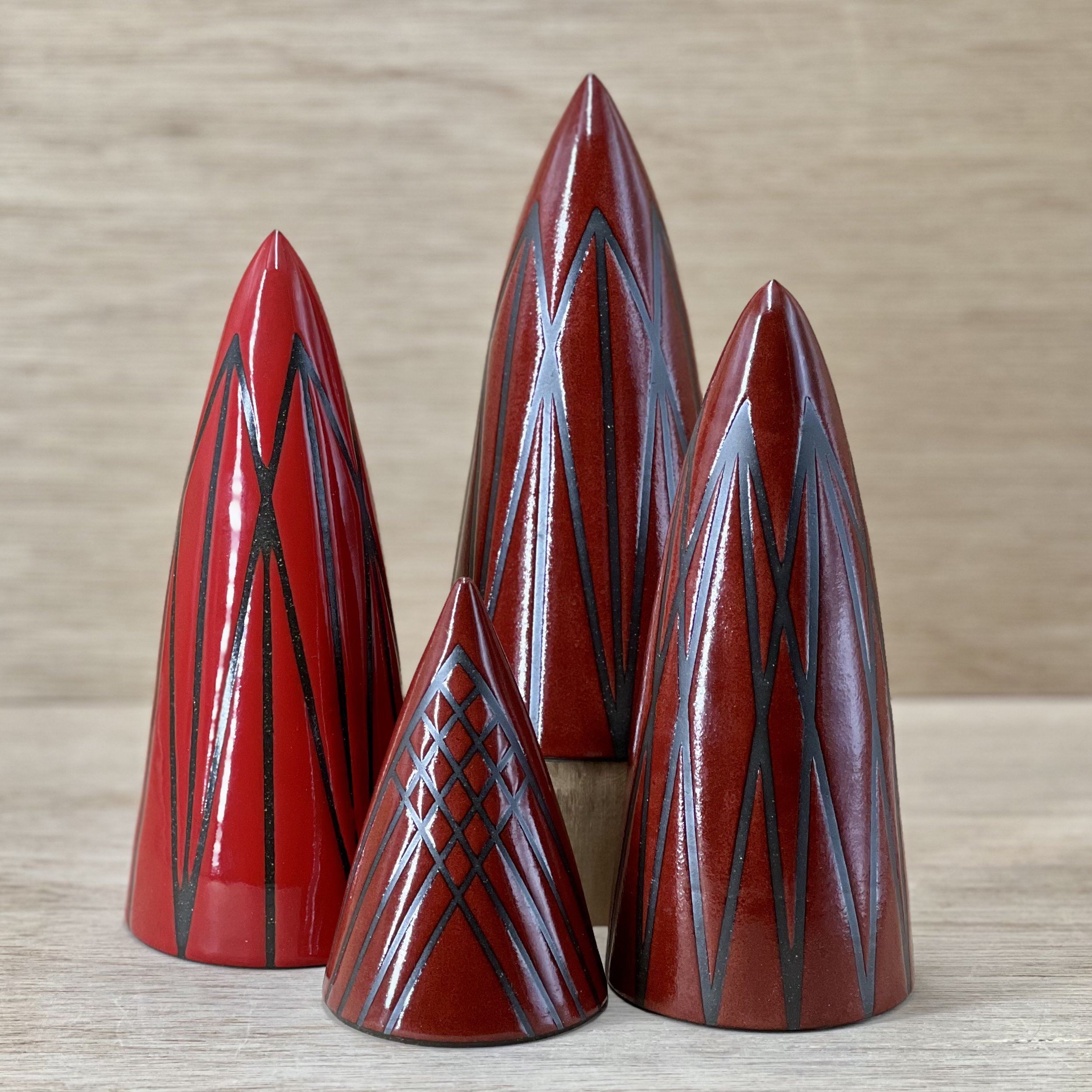Ceramic Holiday Trees - Midcentury Lines, Red