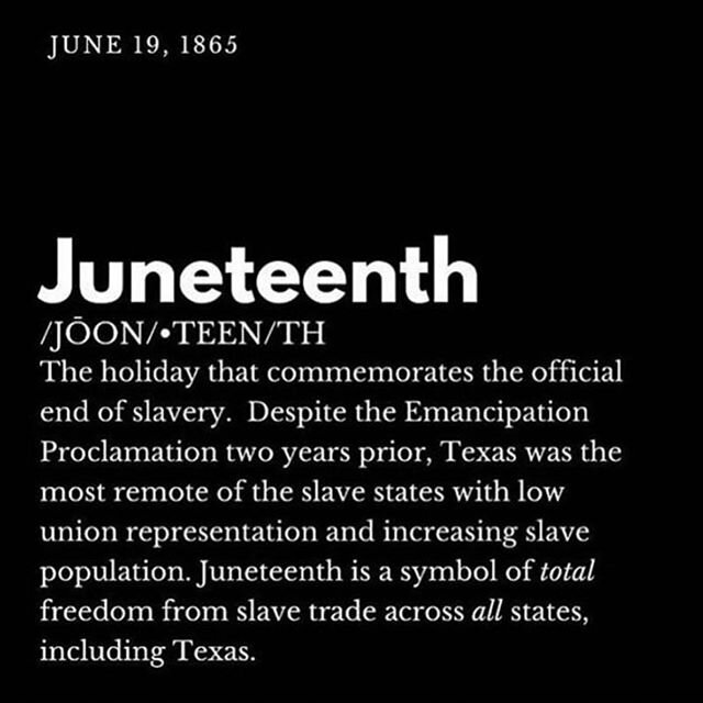 One of my best friends texted me this morning reminding me that I&rsquo;m the one who educated her about Juneteenth in college. Today is the 155th anniversary of this day in history. Happy Juneteenth! #juneteenth #blm #black #iamblack #blackhistory