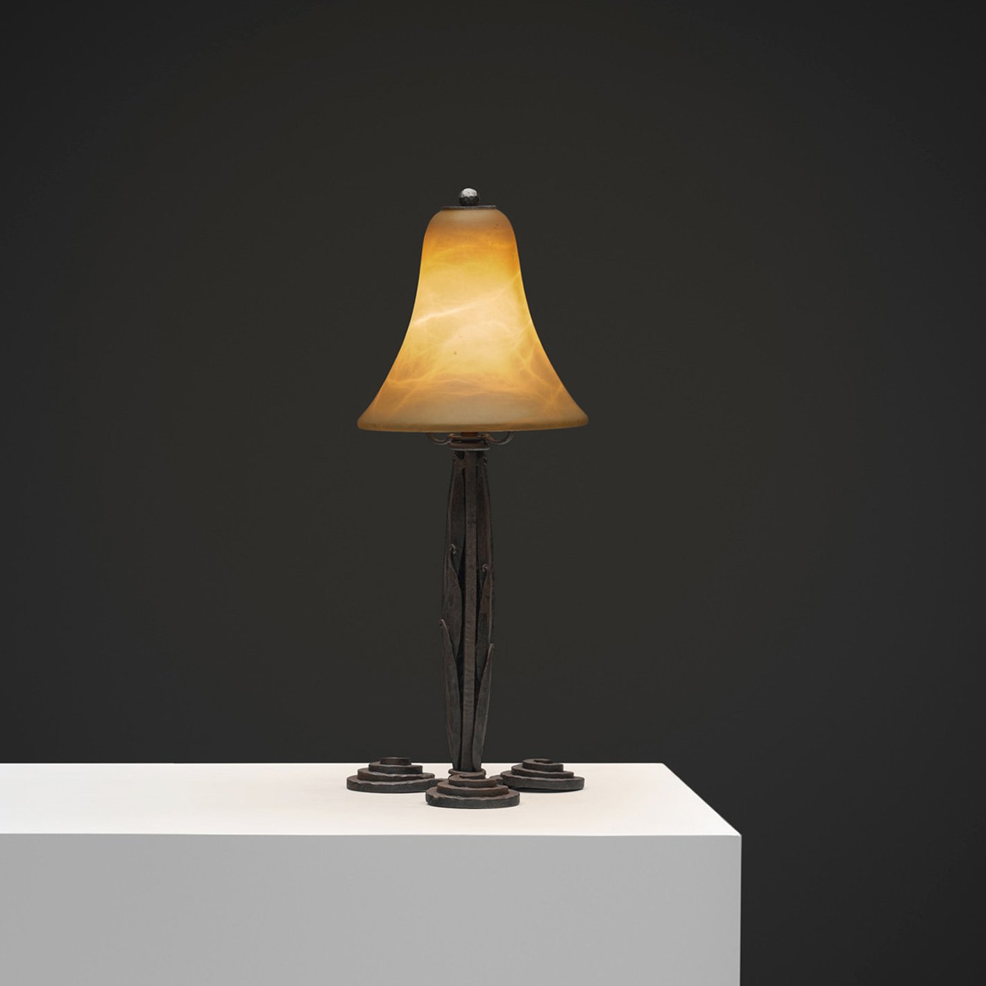 Wrought Iron Table Lamp with Triskele Base in the manner of Edgard Brandt, Europe ca 1930s