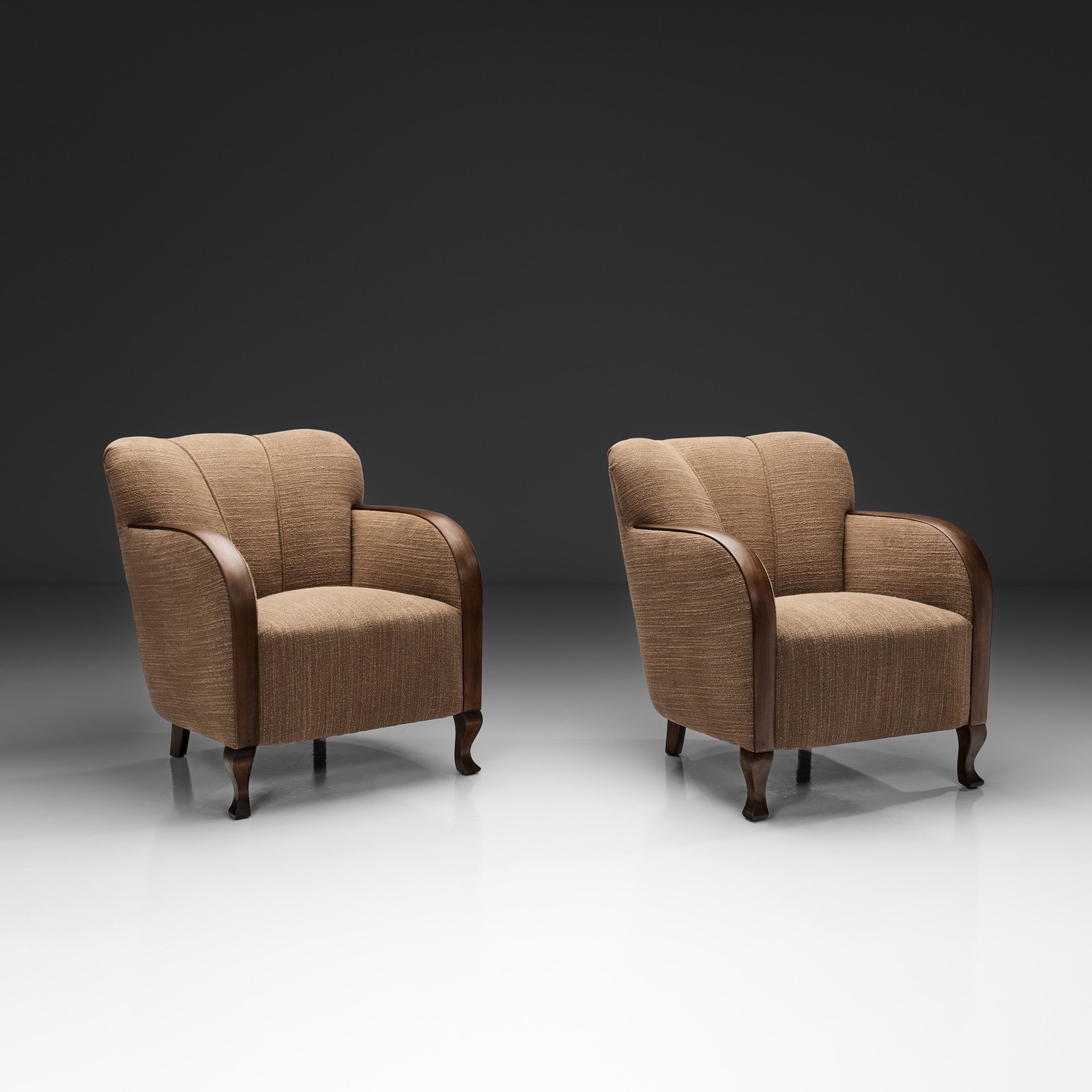Pair of Art Deco Armchairs with Cabriole-Style Front Legs, Europe 1930s
