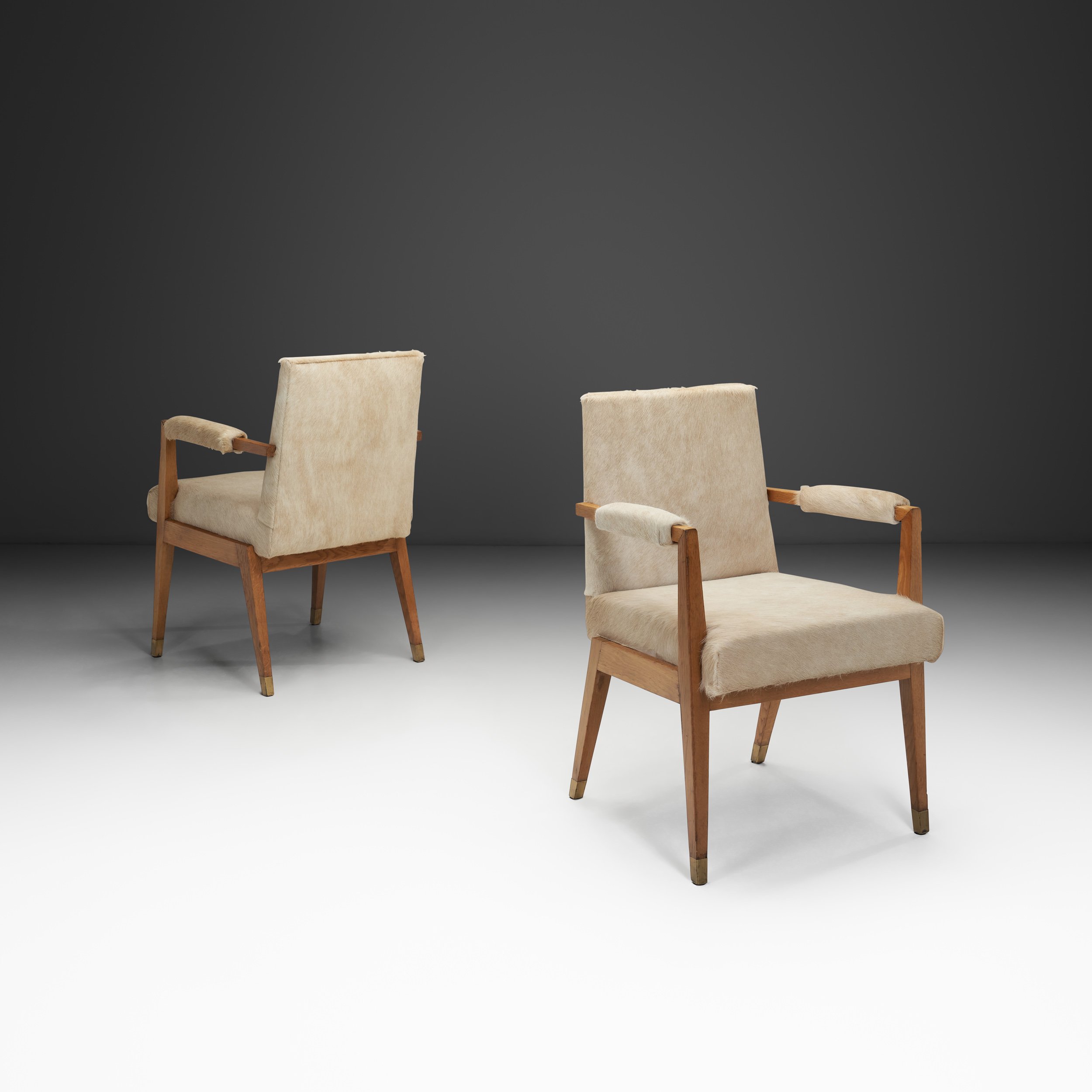 Pair of Oak and Ponyskin Side Chairs, France ca 1930s