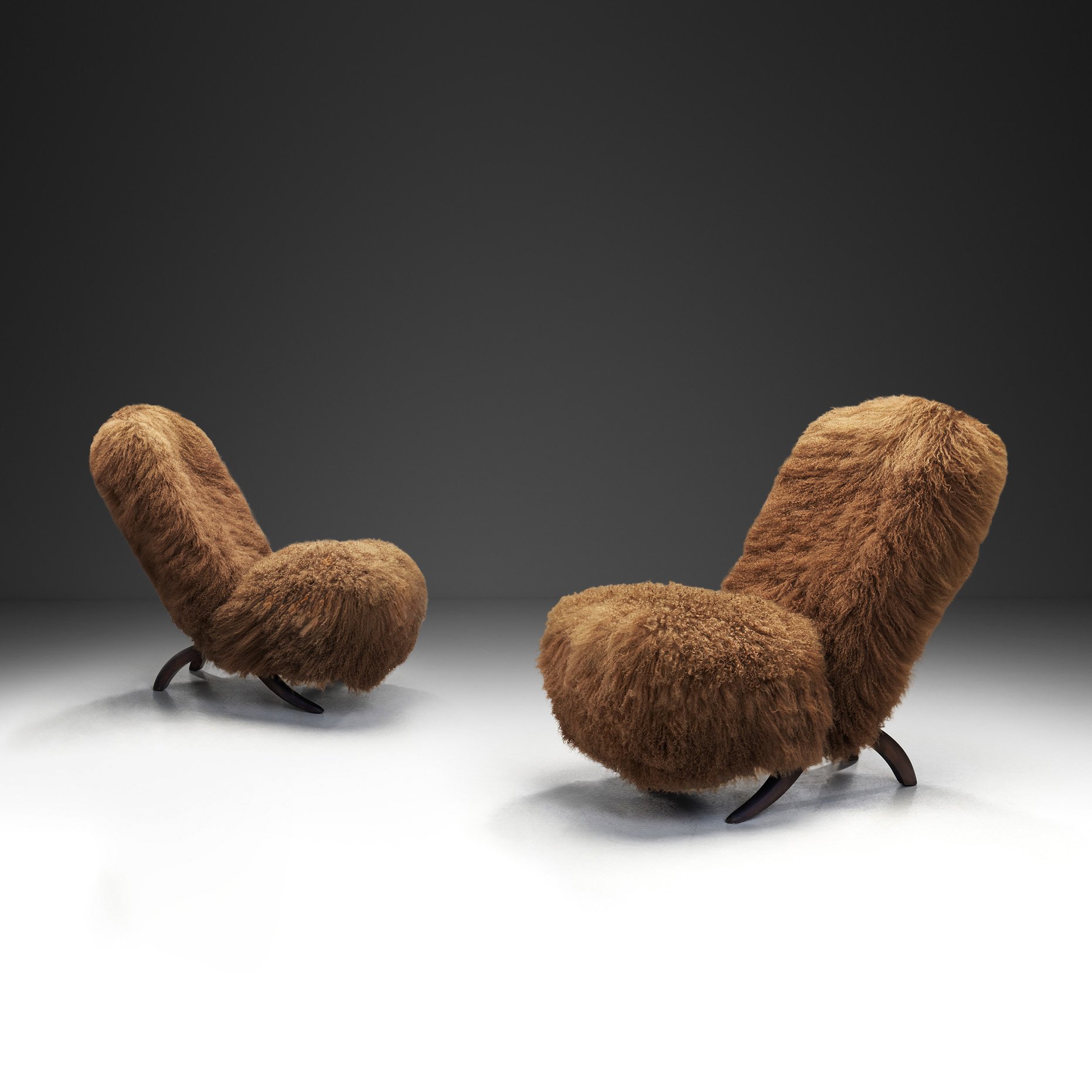 Pair of "Congo" Lounge Chairs in Mongolian Shearling by Theo Ruth for Artifort, The Netherlands 1950s