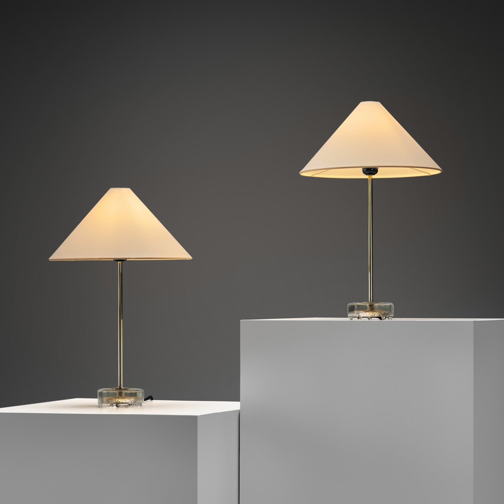 Pair of Brass and Glass Table Lamps by Falkenberg Belysning, Sweden 1960s