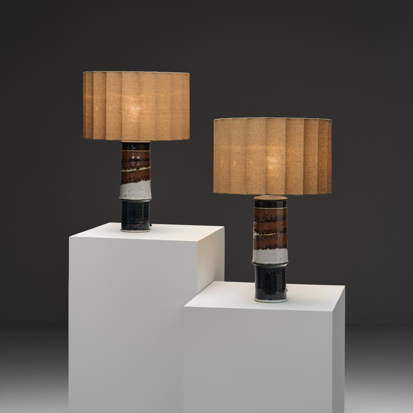 Pair of Glazed Ceramic Table Lamps by Inger Persson for Rörstrand Ateljé, Sweden ca 1960s