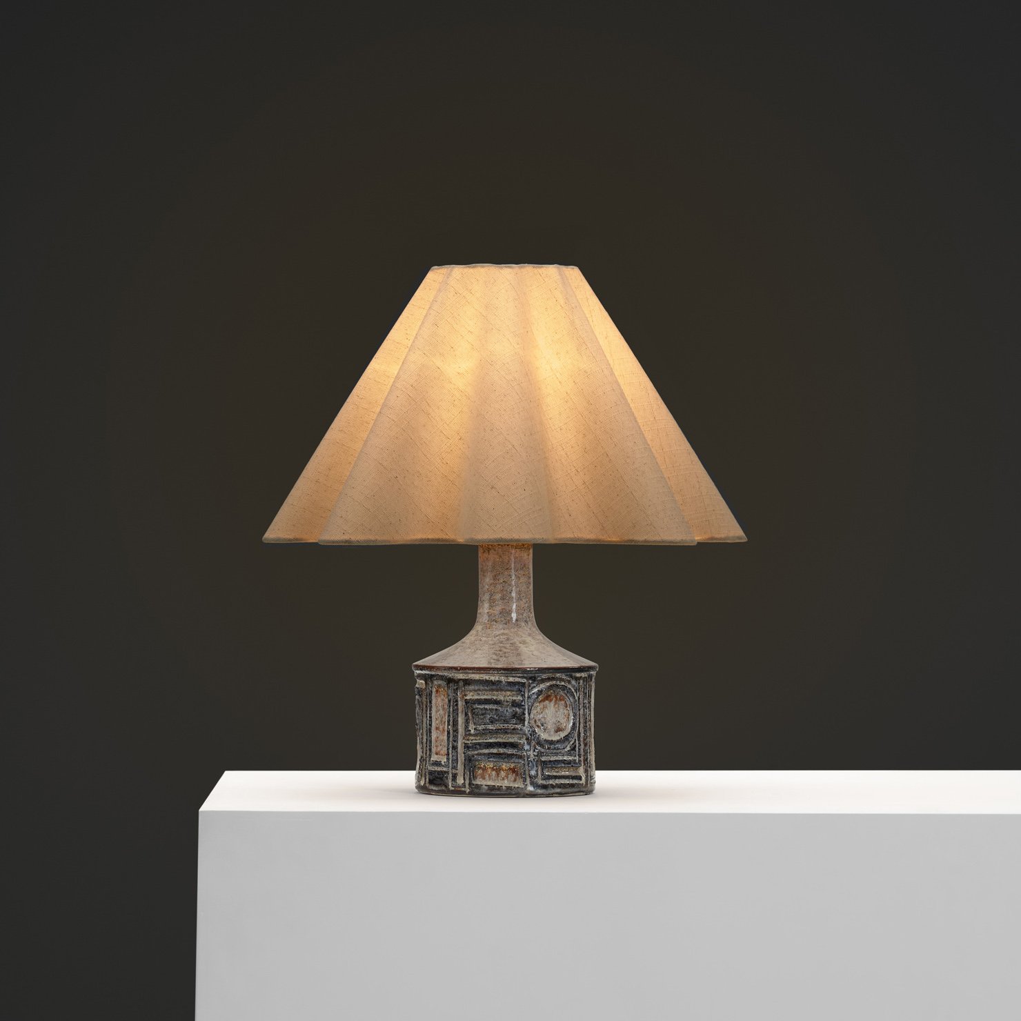 Glazed Ceramic Table Lamp with Abstract Relief by Jette Hellerøe for Axella, Denmark 1970s