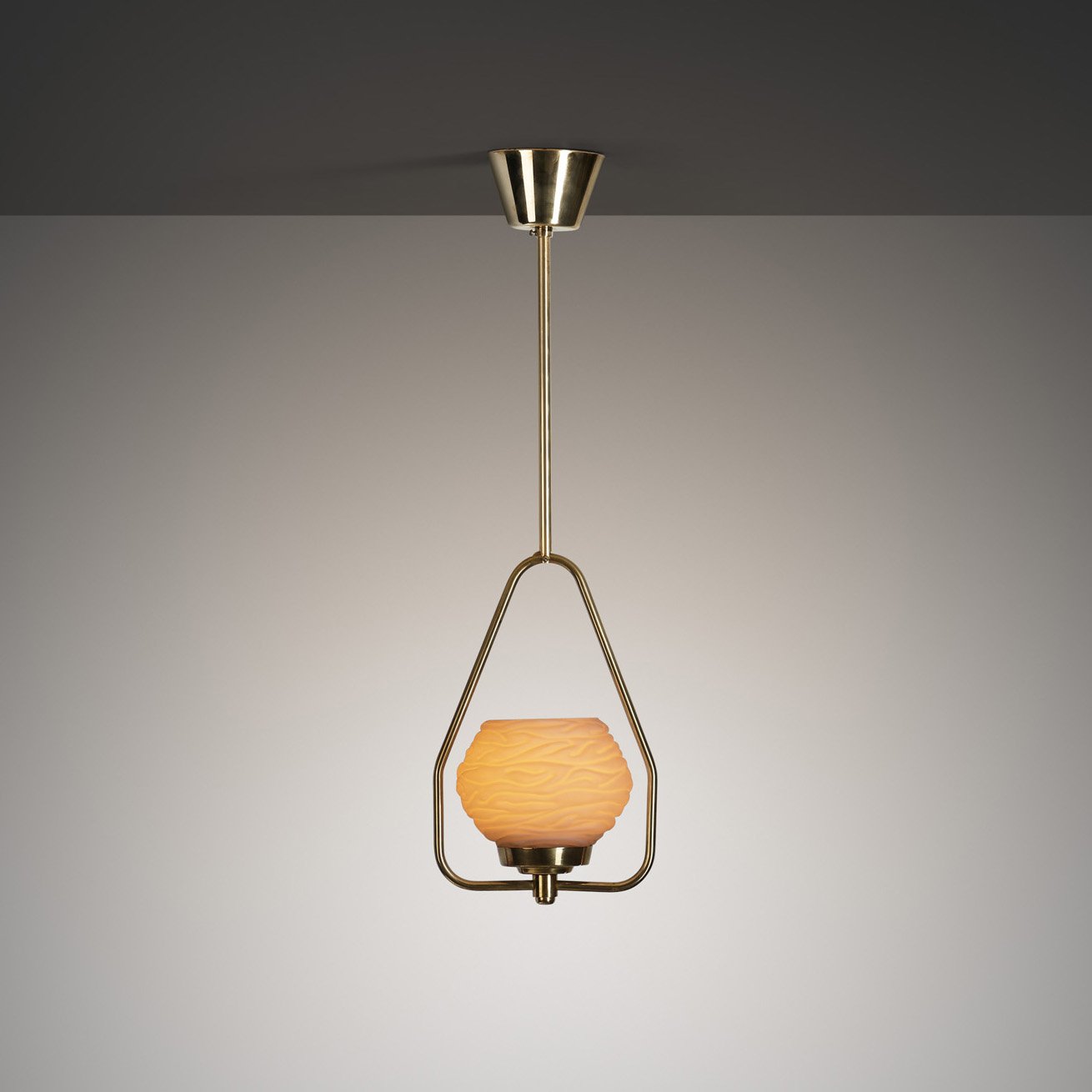 Brass Pendant Lamp with Textured Opal Glass Shade, Europe Mid-20th Century