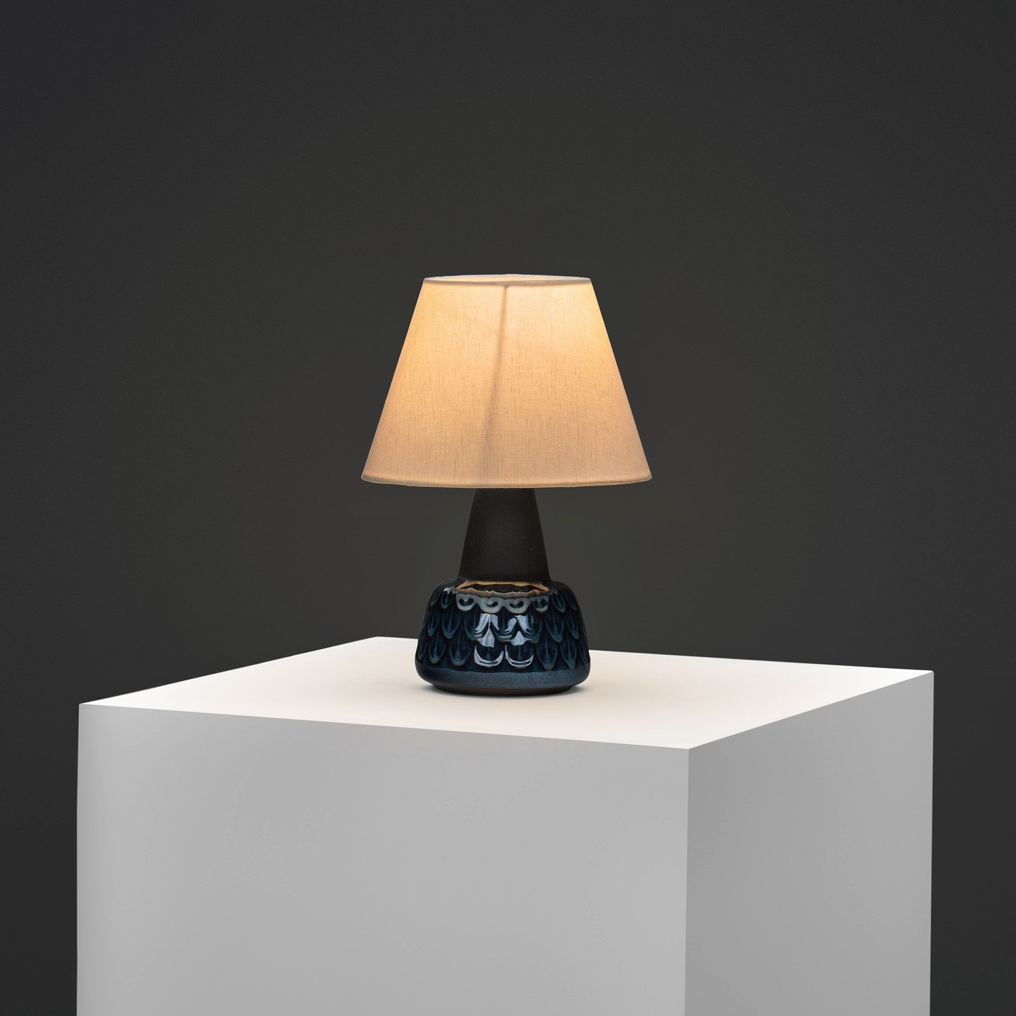 Model "1015" Blue-Glazed Stoneware Table Lamp by Einar Johansen for Søholm, Denmark 1960s
