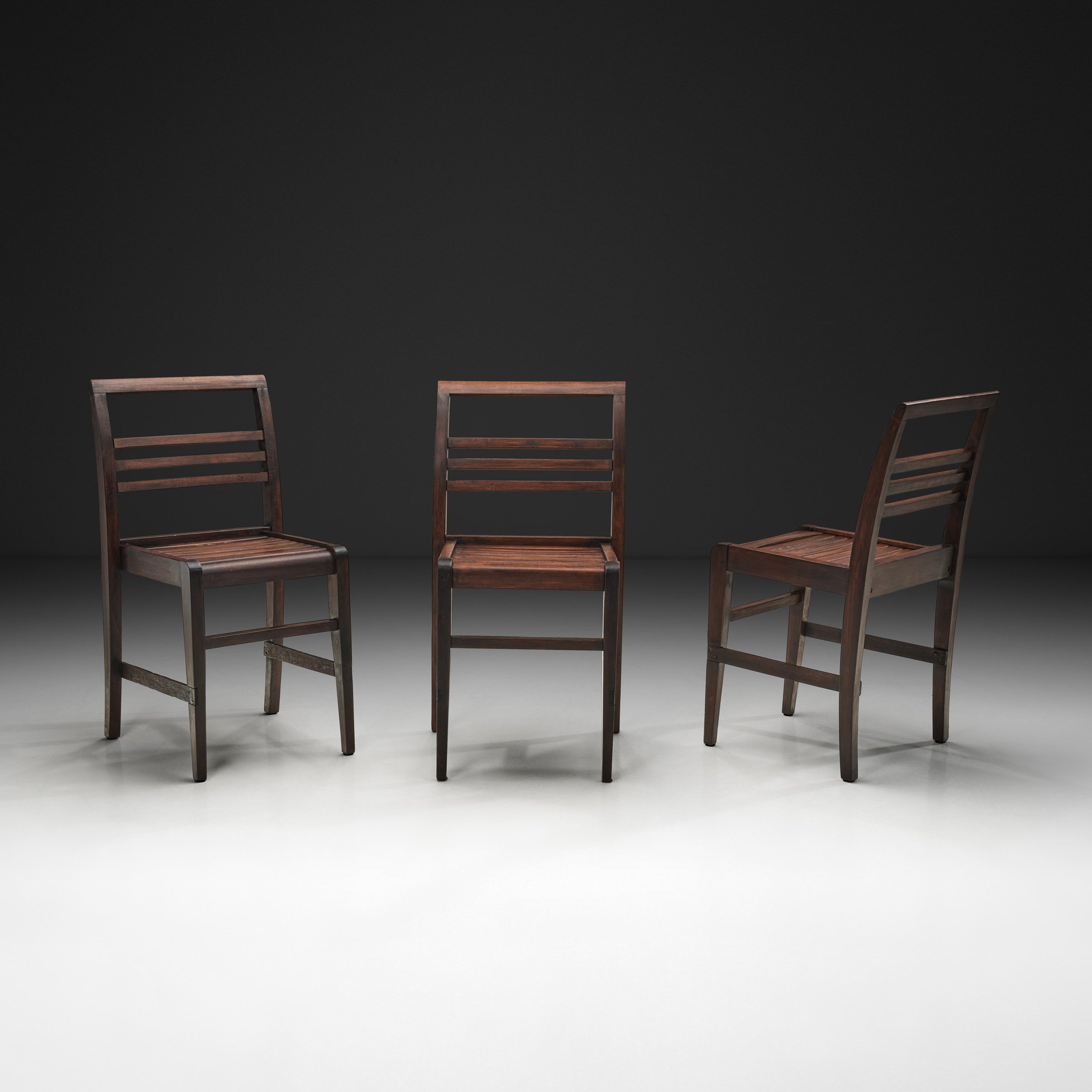 Set of Three Oak Dining Chairs in the manner of René Gabriel, France 1940s