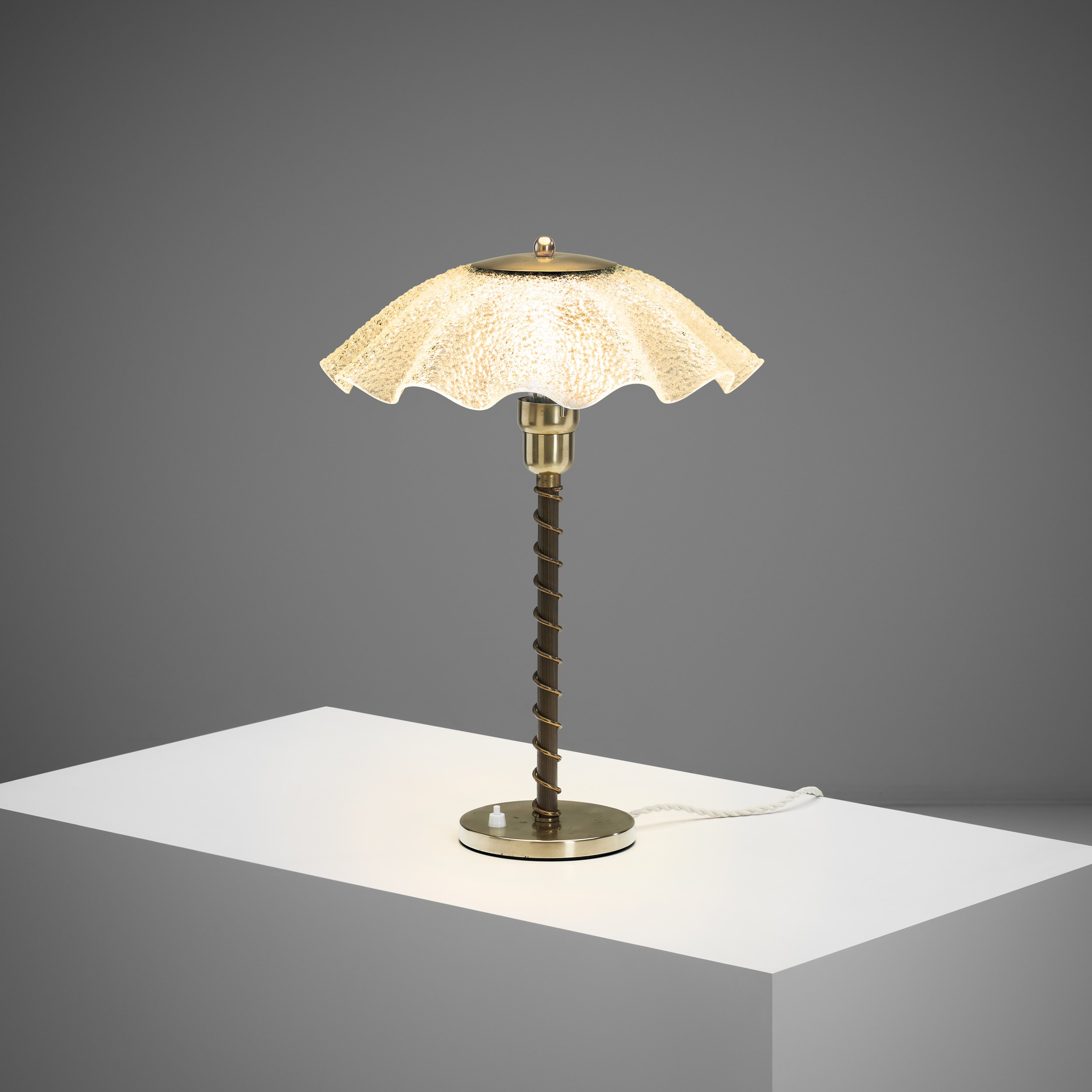 Brass and Frosted Glass Table Lamp, Denmark ca 1940s