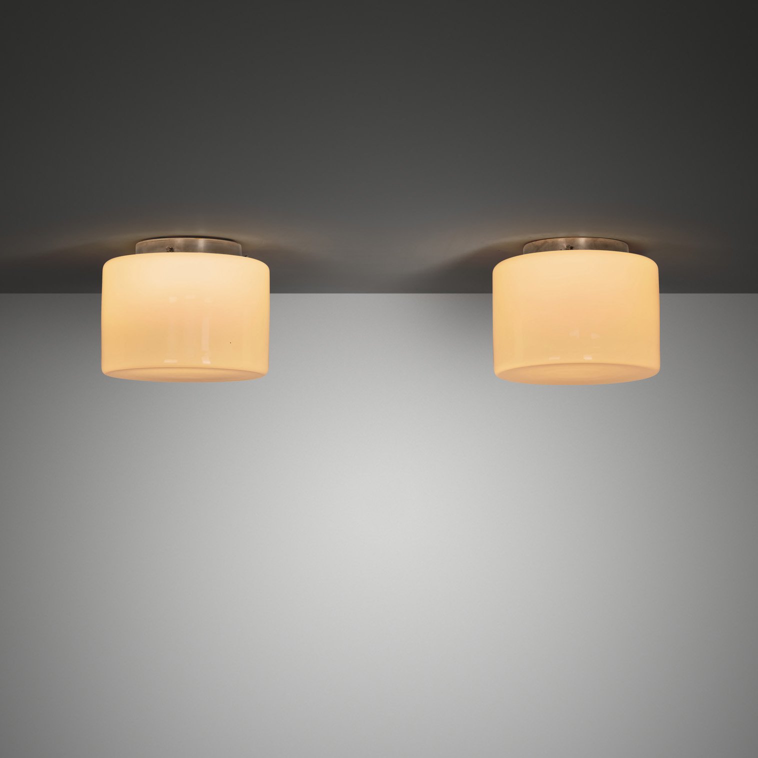 Pair of Model "2028" Opal Glass Ceiling Lights by Paavo Tynell for Taito, Finland 1930s