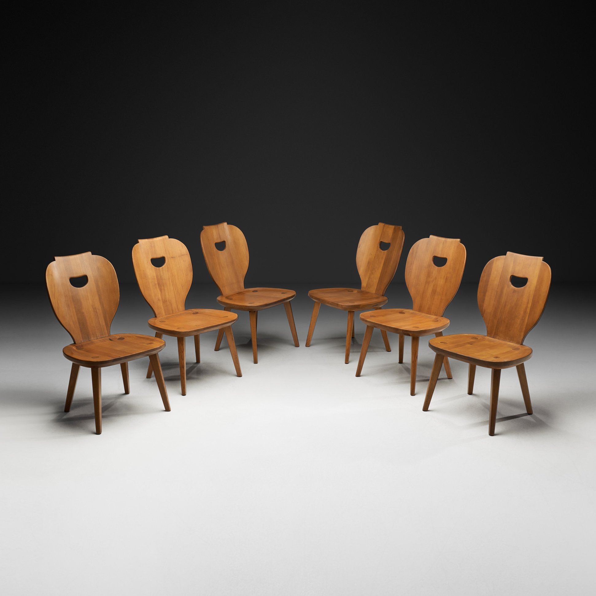 Set of Six Model "Sörgården" Pine Dining Chairs by Carl Malmsten, Sweden ca 1950s
