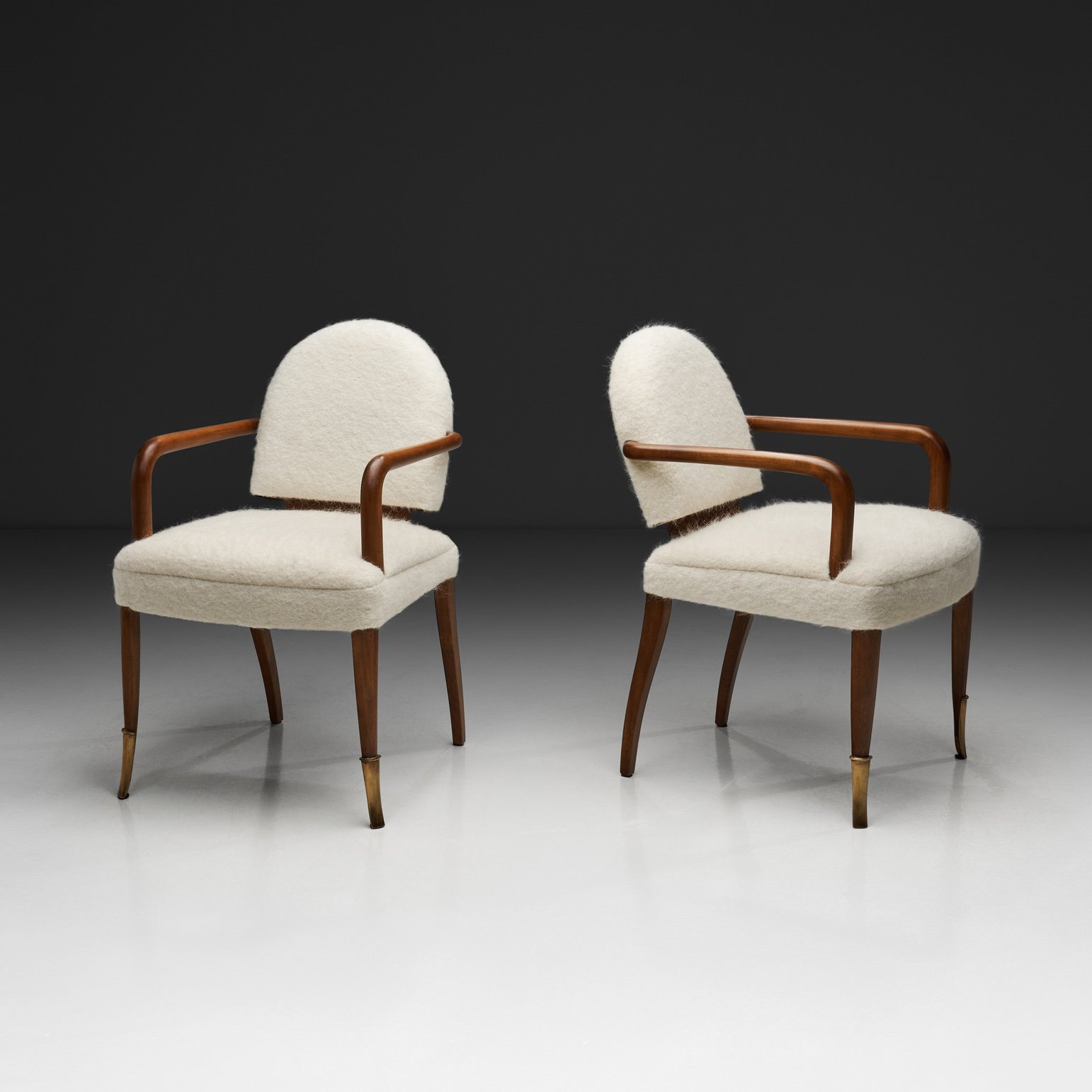 Pair of Bridge Style Armchairs with Bronze Details in the manner of Jacques Lardin, France ca 1940s