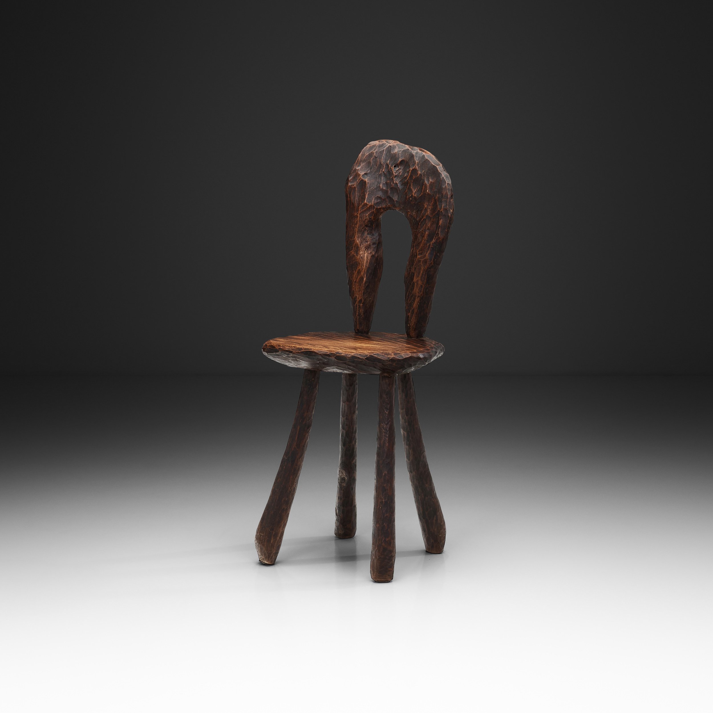 Brutalist Wooden Side Chair, Europe Mid-20th Century