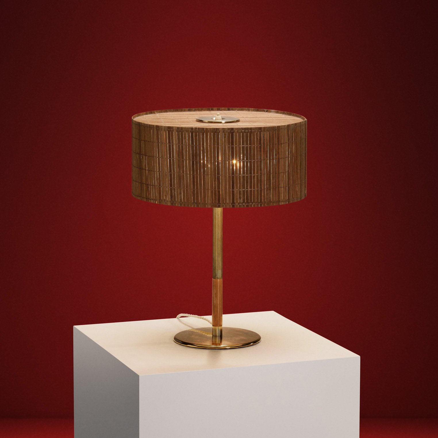Paavo Tynell Model "9206" Brass and Wood Table Lamp for Taito, Finland ca 1940s