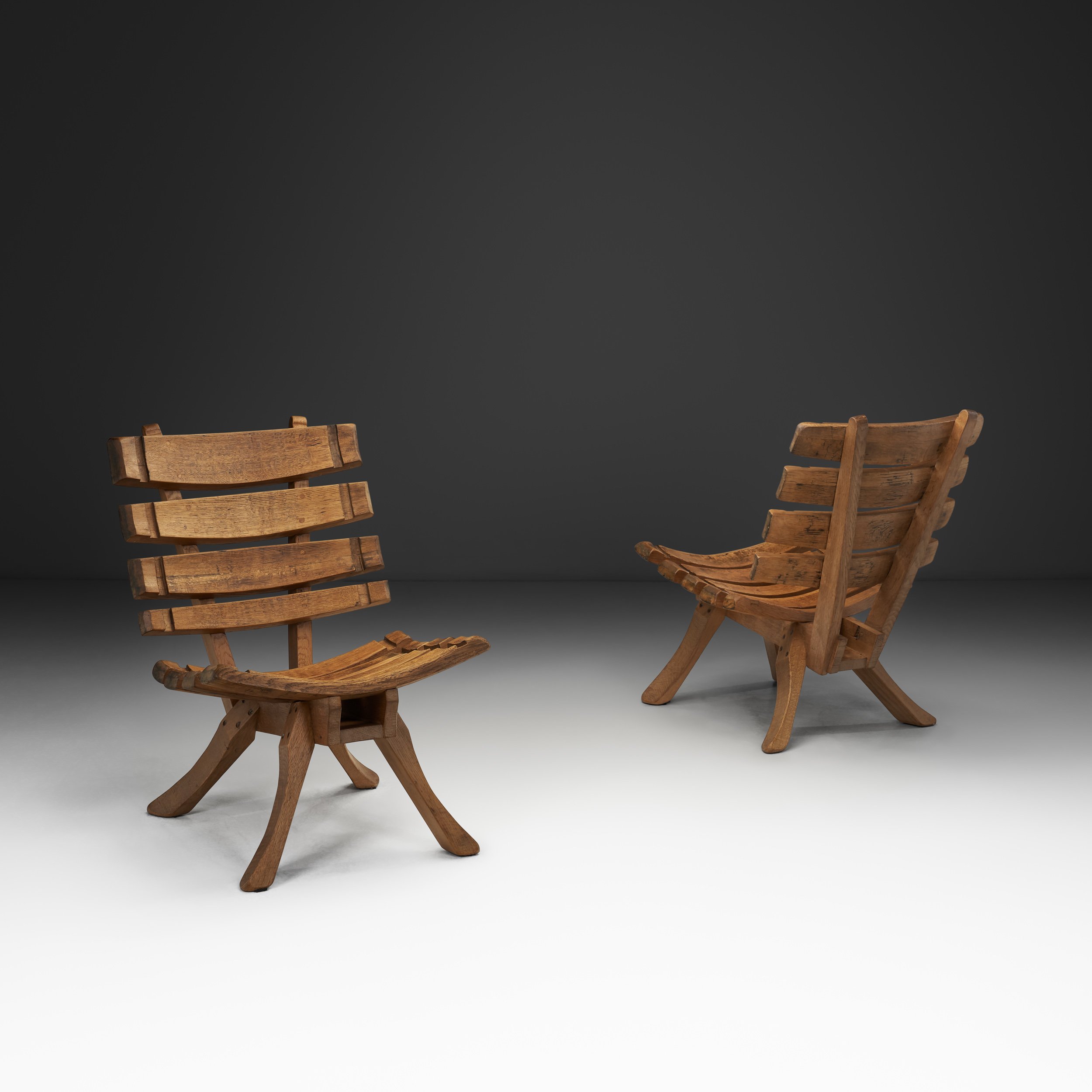 Pair of Brutalist Spade Chairs, The Netherlands ca 1960s