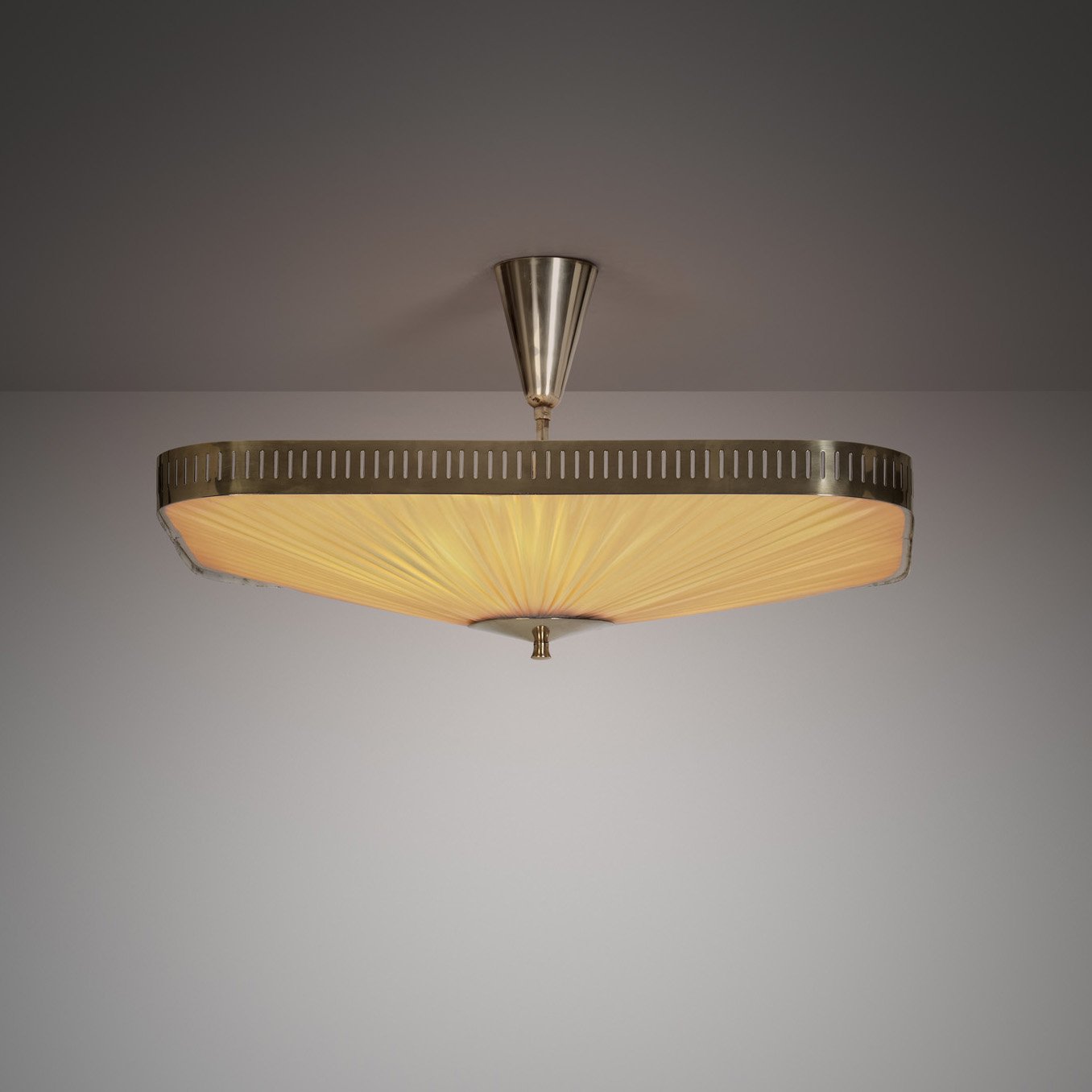 Brass and Fabric Ceiling Lamp by Itsu, Finland 1960s (sold)