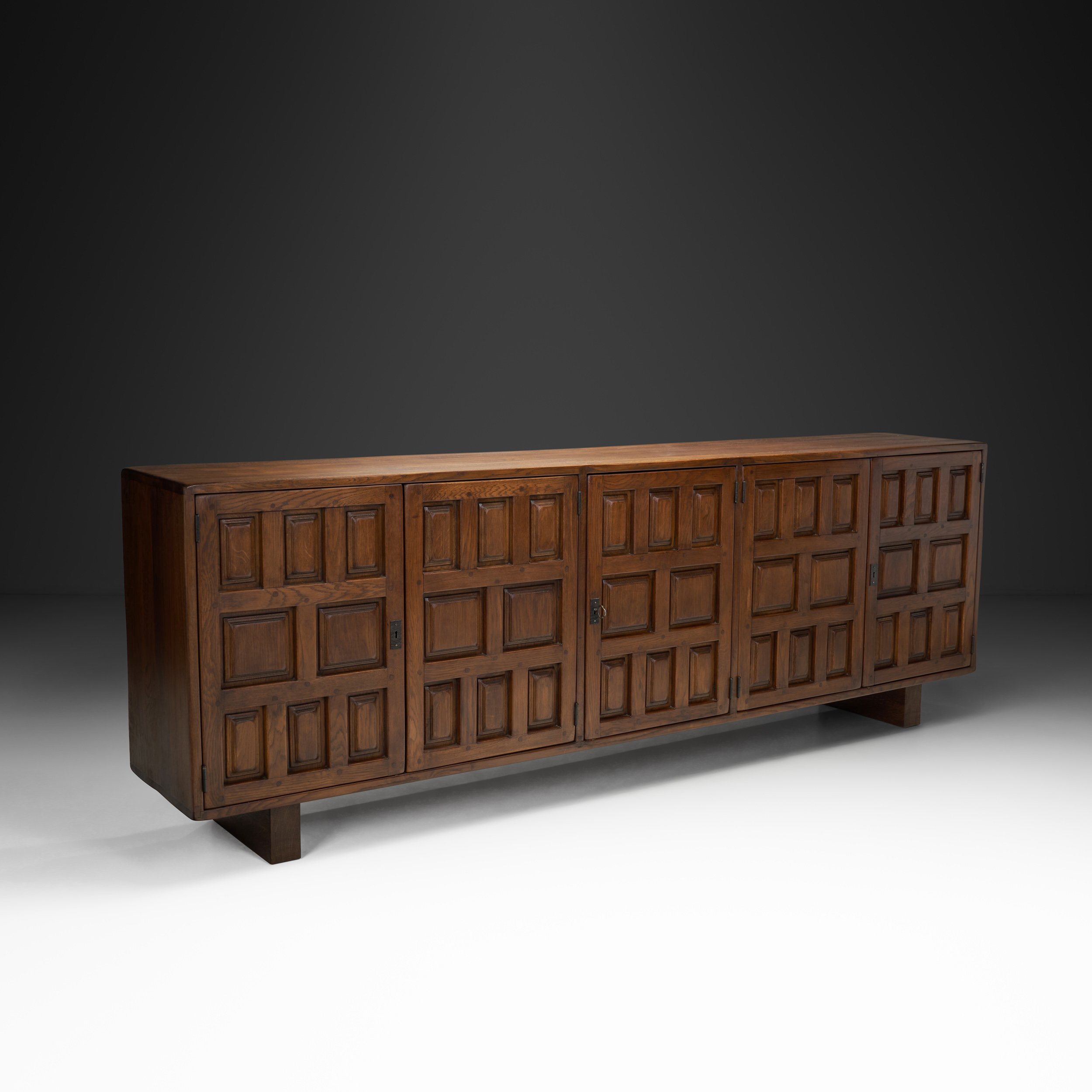 Brutalist Sideboard with Panelled and Geometric Doors, Spain 1960s