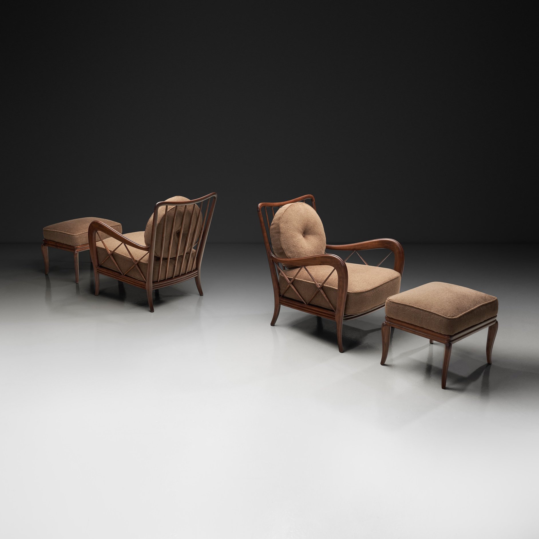 Pair of "Bergamo" Lounge Chairs with Ottoman by Paolo Buffa, Italy 1950s