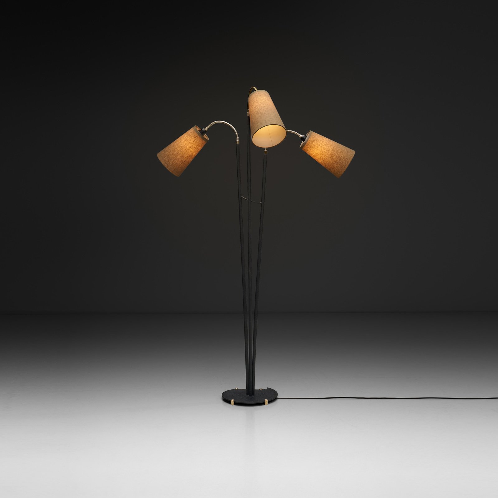 Mid-Century Modern Floor Lamp with Three Adjustable Brass Arms, Europe 1950s